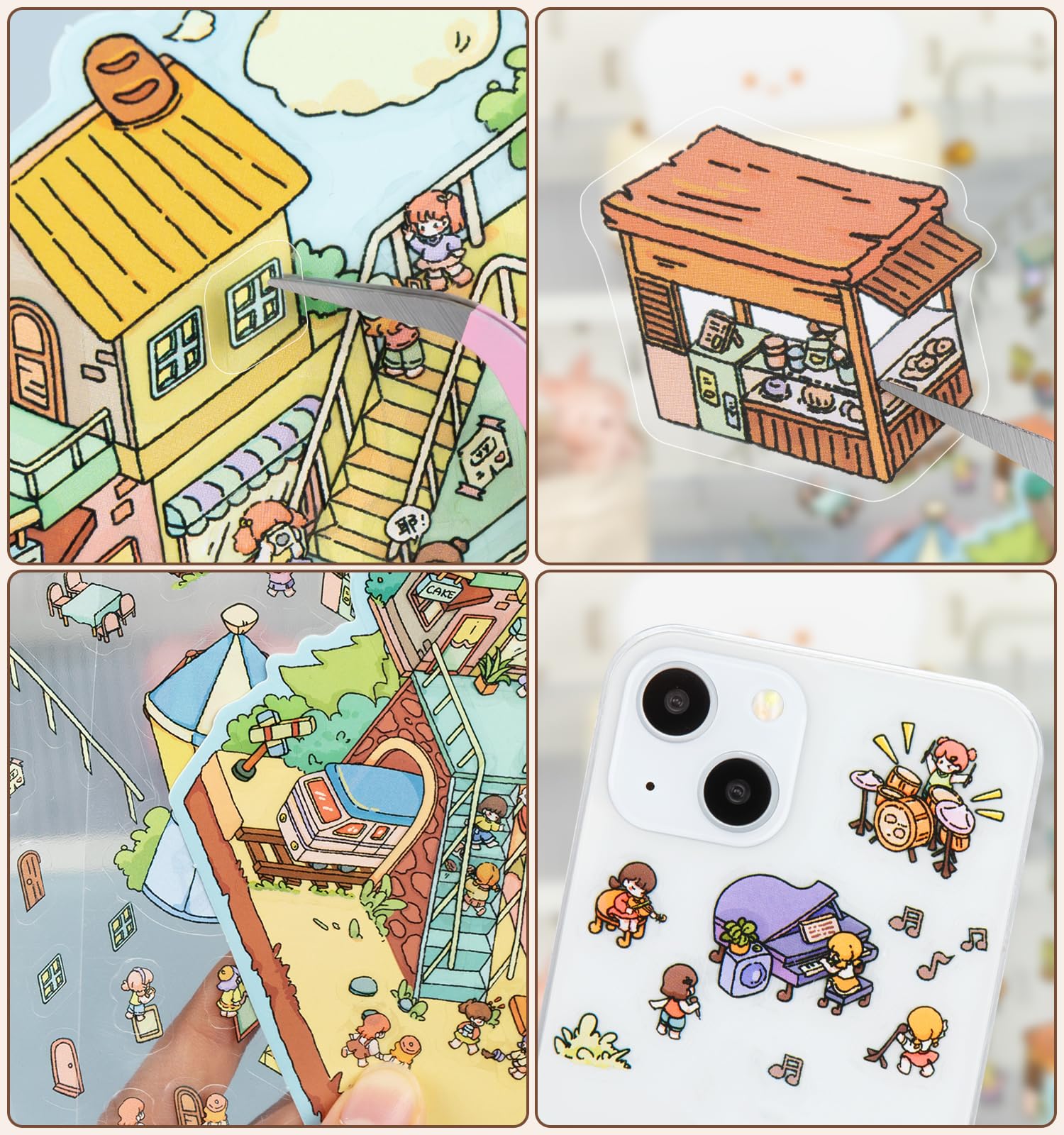 DIY 3D House Stickers for Kids & Adults - 4 Sets of Fun Cartoon Animal Scenes - Creative Mini House Sticker Art for Stress Relief & Relaxation - Perfect for Home Decor, Scrapbooking, and Craft Projects