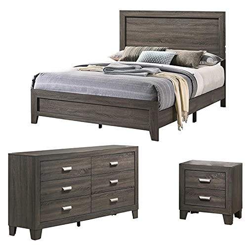 Premium 3-Piece Eastern King Bedroom Set - Gray Bed Frame, Dresser & Nightstand for Luxurious Master Bedroom Decor | Durable Modern Furniture for Home & Guest Room