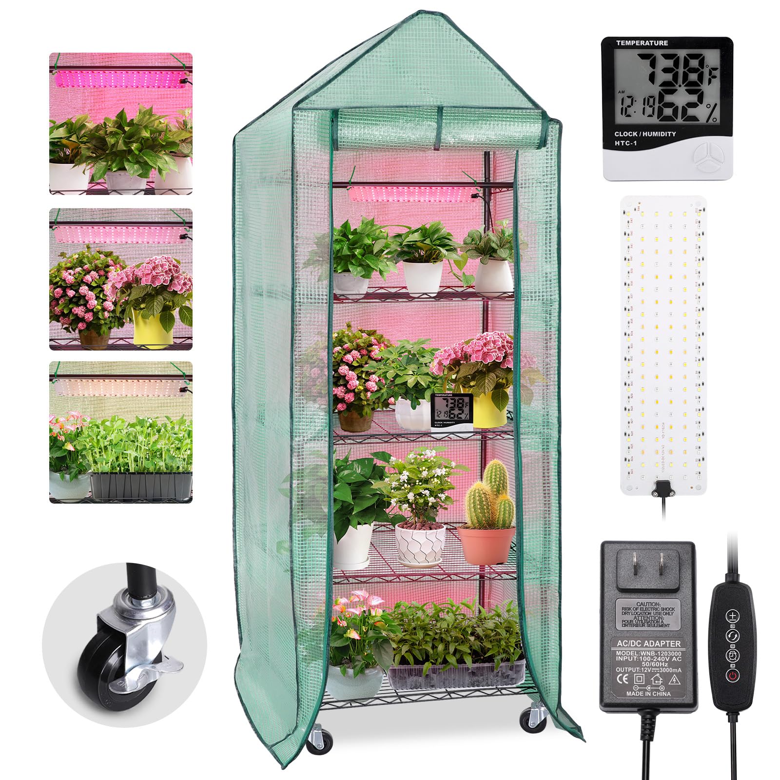 4-Tier Indoor Greenhouse with 36W Grow Lights & Adjustable Shelves - Portable Plant Stand with PVC Cover for Seed Starting, Seedling Growth & Hydroponics - Easy Assembly (69.6