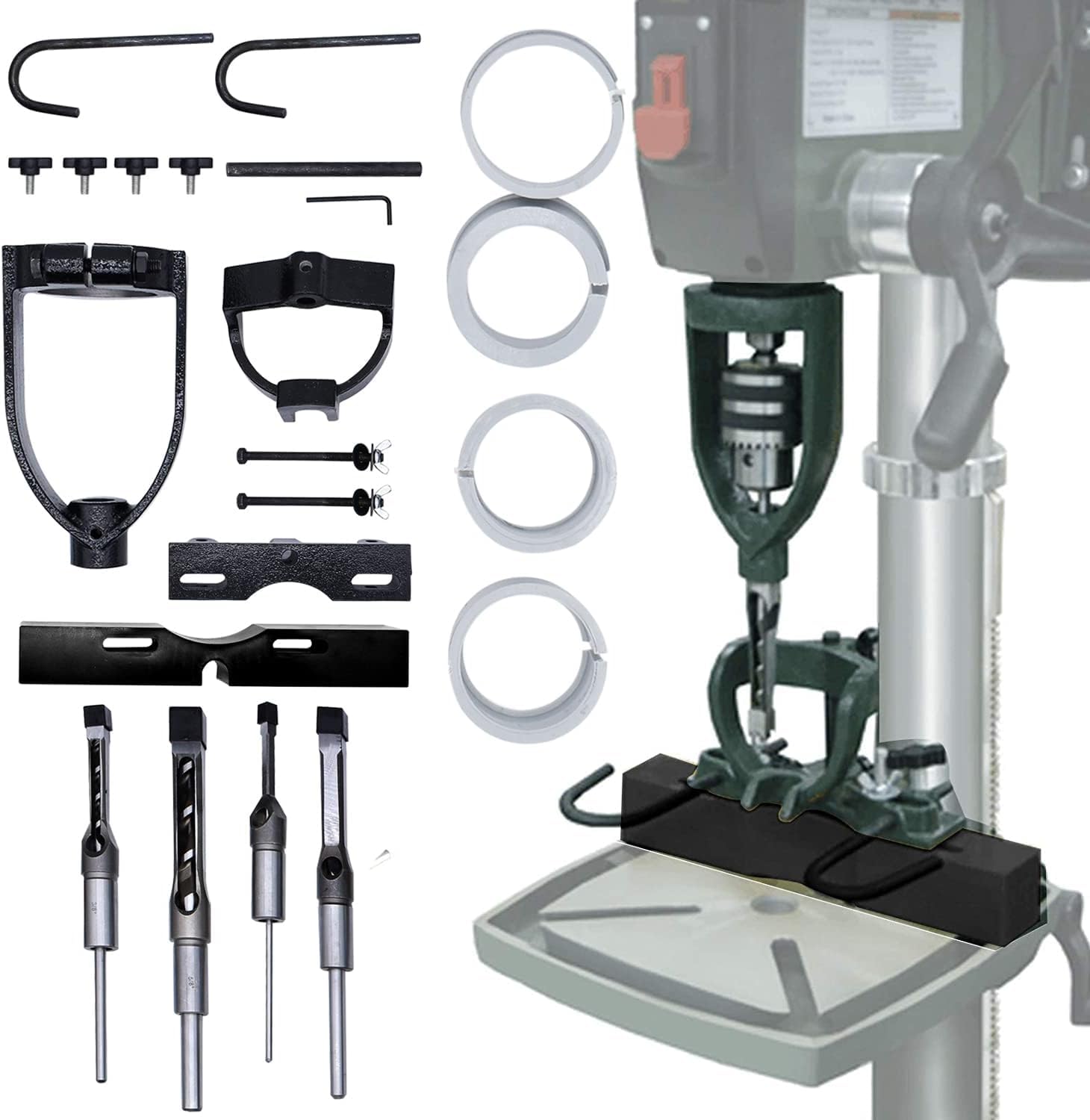 **Bench Drill Locator Set - Woodworking Mortising Square Hole Chisel & Drilling Machine Guide Tool for Tenoning & Mortise Attachment (No Bench Drill Included) - Perfect for DIY Woodworking & Furniture Making**