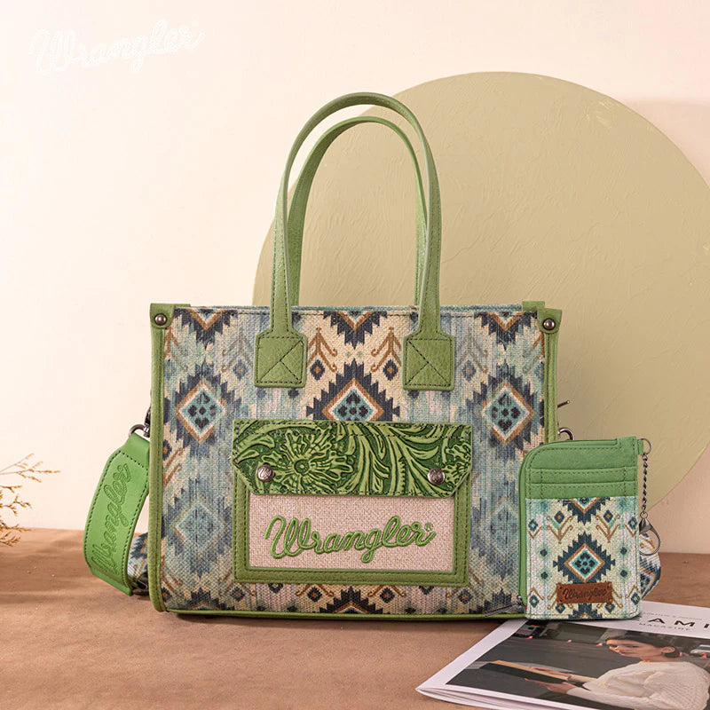 Wrangler Aztec Concealed Carry Canvas Tote Bag Set for Women - Stylish & Durable CCW Purse with Multiple Pockets - Perfect for Travel, Shopping & Everyday Use