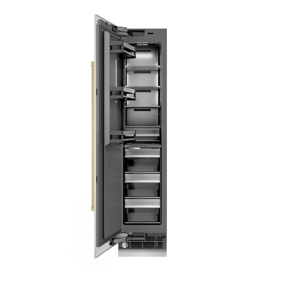 ZLINE Autograph Edition 18 Inch 8.6 cu ft Left Hinge Column Freezer - Stainless Steel with Graphite Gray Interior & Champagne Bronze Accents (RCFVLZ SN 18 CB) | Perfect for Home Kitchen, Basement, Garage or Commercial Use
