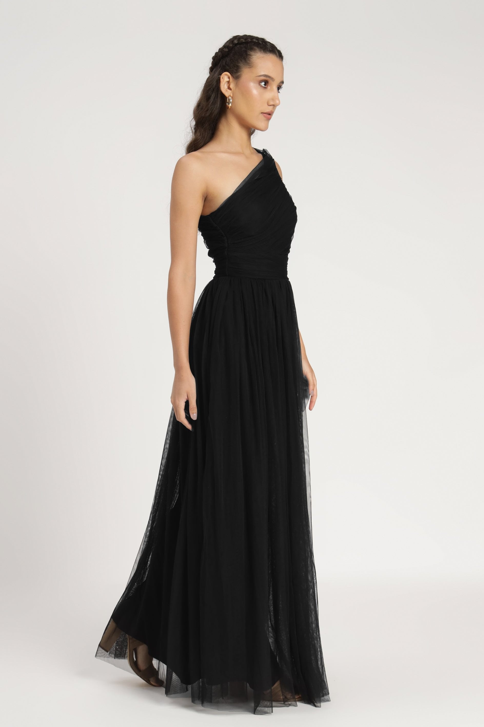 Elegant One Shoulder Black Maxi Dress for Women - Perfect for Evening Parties, Weddings & Summer Vacations