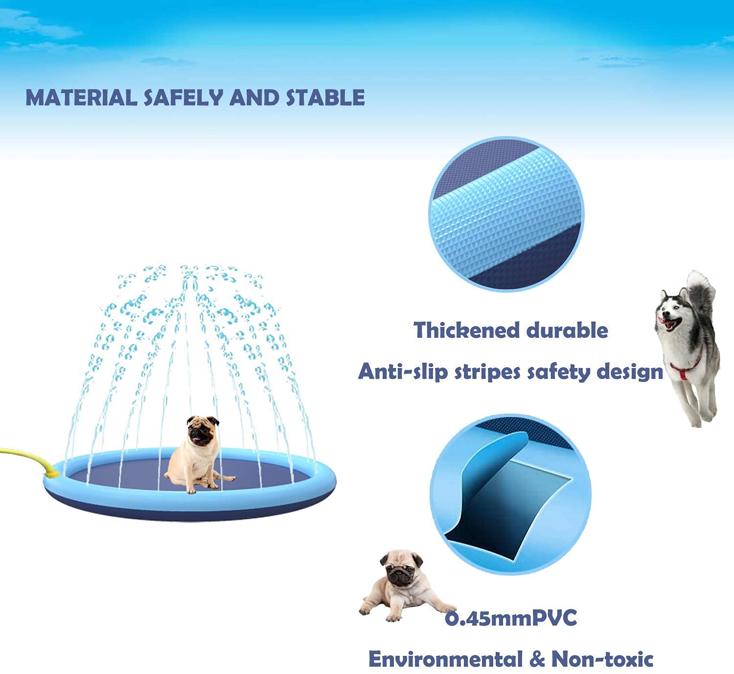 Non-Slip Dog Splash Pad for Pets & Kids - Durable Outdoor Water Play Mat
