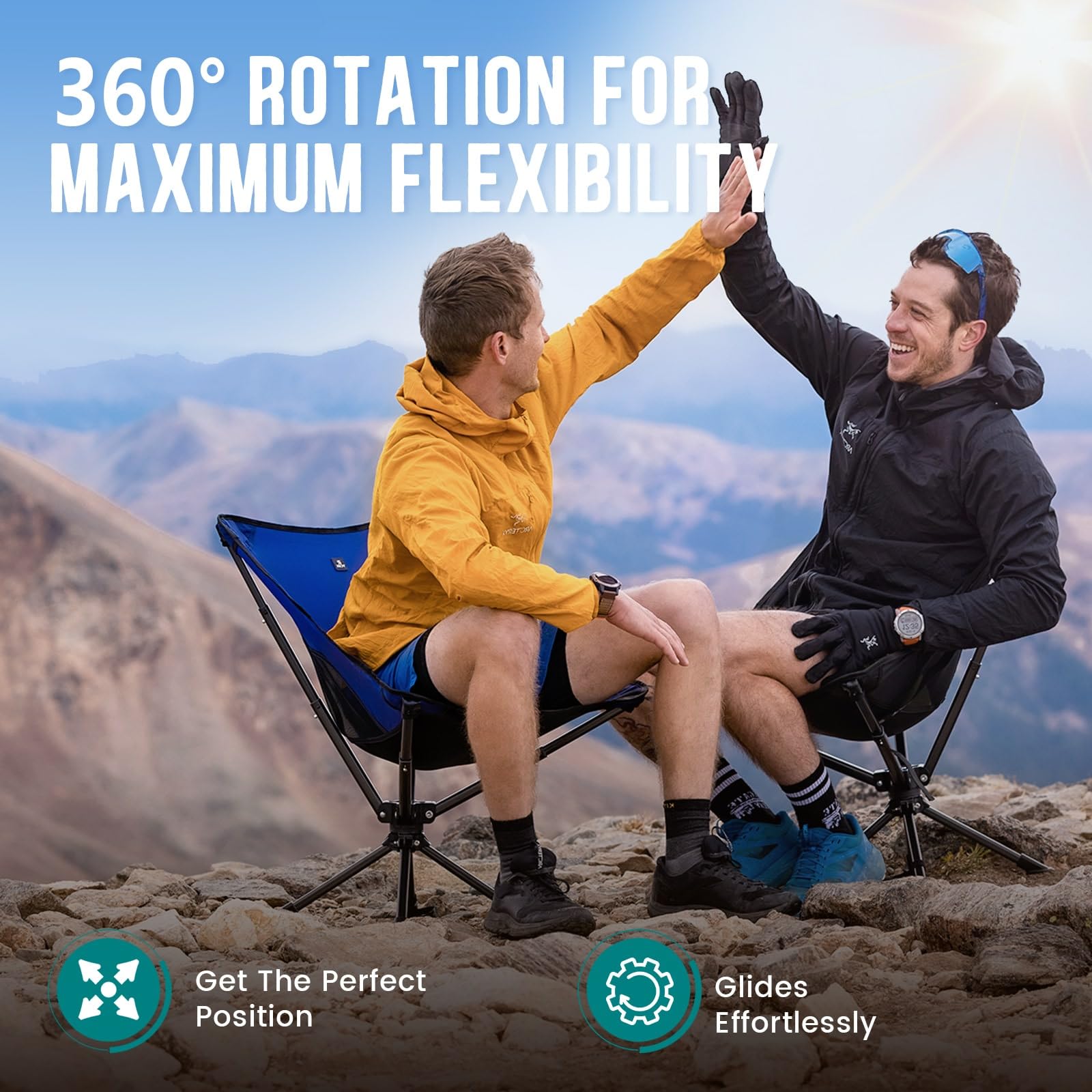 Portable Swivel Folding Chair - Compact & Lightweight Collapsible Camping Chair for Adults, Quick Setup in 8 Seconds, Supports 300 lbs - Perfect for Outdoor Camping, Hiking, Beach, Travel, Picnics & Backpacking Adventures
