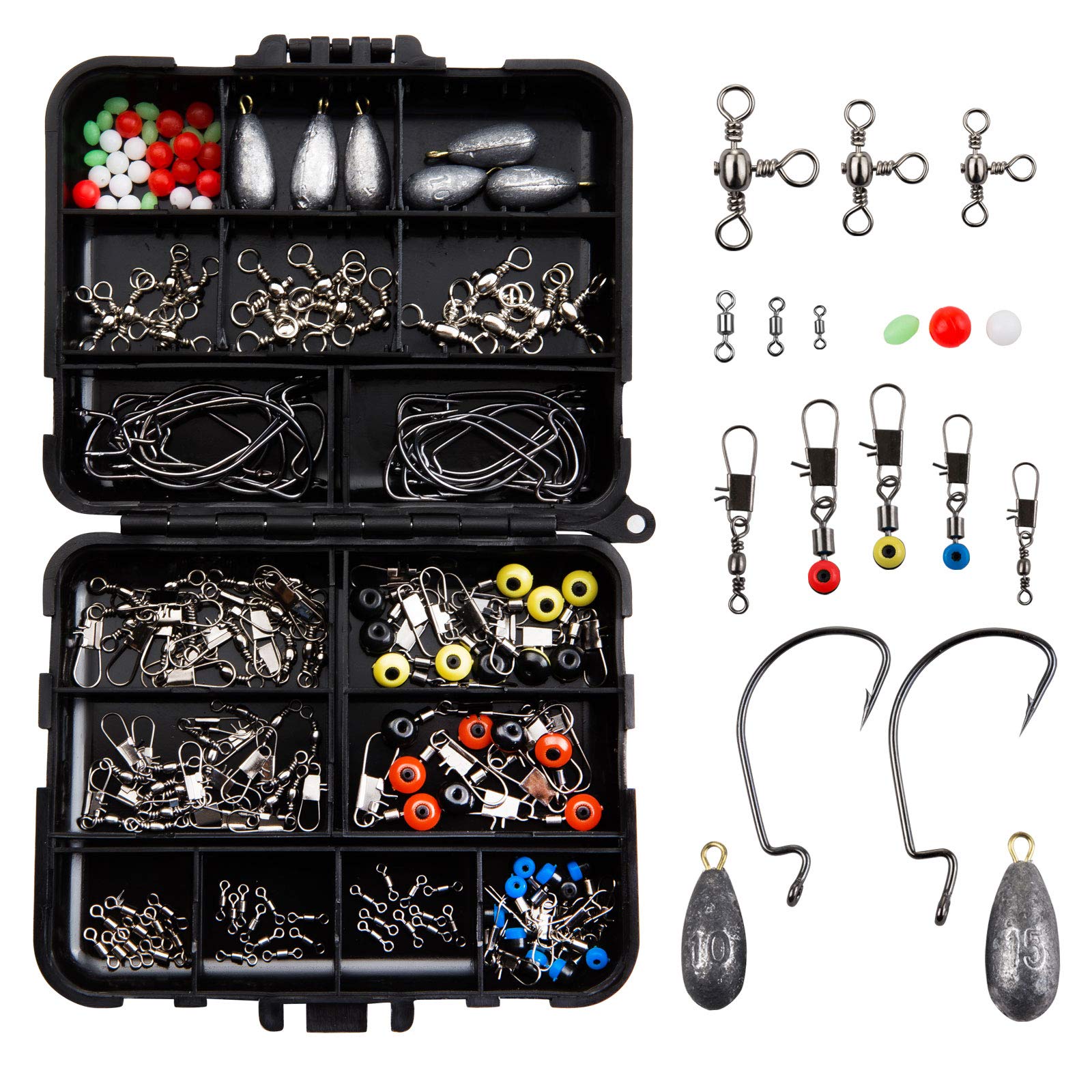 LIHAO 160-Piece Complete Fishing Tackle Kit with Hooks, Swivels & Accessories - Portable All-in-One Box for Freshwater & Saltwater Fishing
