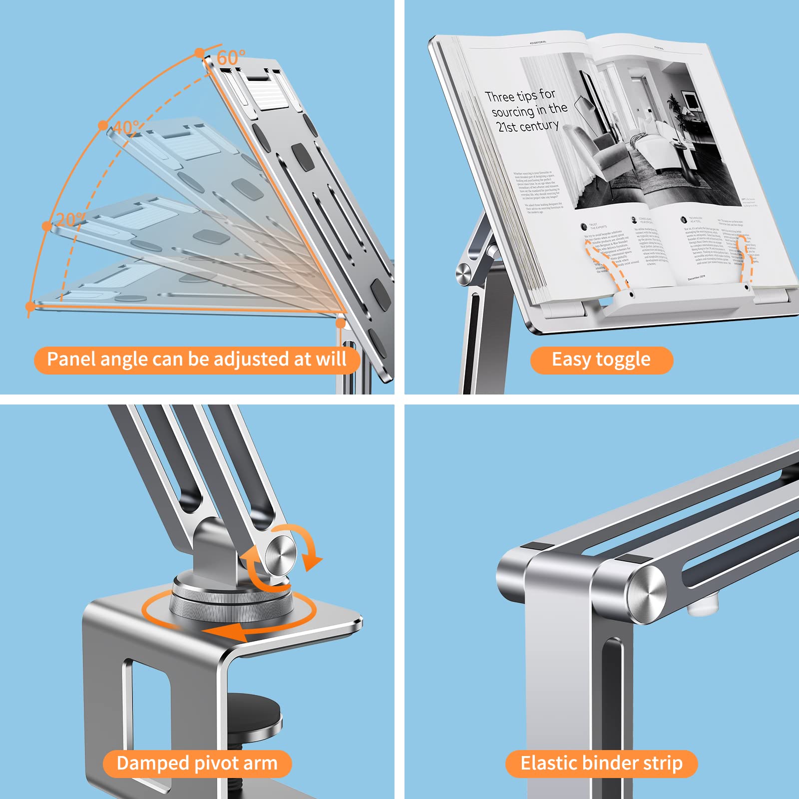 360° Rotatable OATSBASF Tablet Stand - Adjustable iPad Holder for Desk, Portable Monitor Stand for Computer, Cookbooks & Recipes | Perfect for Home Office, Kitchen & Reading