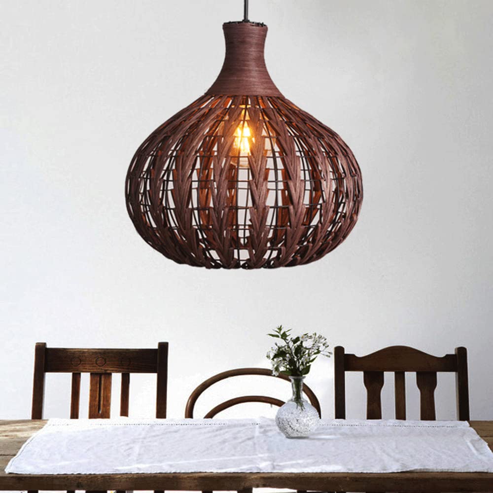 Vintage Brown Rattan Wicker Chandelier - American Style Hanging Pendant Light with Metal Frame, Industrial Ceiling Lamp Shade for Cafe, Bar, Restaurant & Home Decor | Perfect for Farmhouse, Loft & Commercial Spaces