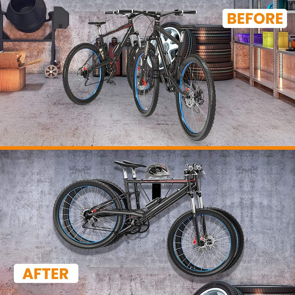 TORACK 2-Bike Wall Mount Rack - Heavy Duty Foldable Bicycle Storage Hanger for Mountain & Road Bikes - Space Saving Garage & Indoor Bike Holder - Reinforced Steel Construction for Maximum Stability - Perfect for Small Apartments, Garages & Home Gyms