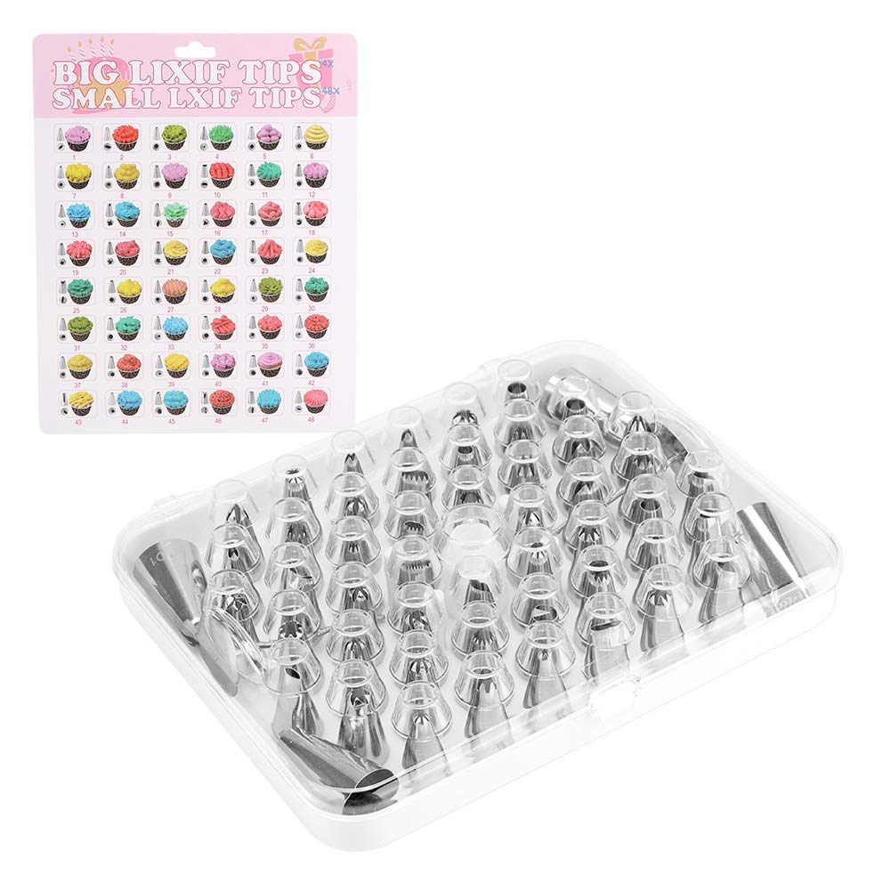 OhhGo 52Pcs Stainless Steel Cake Decorating Nozzles & Pastry Tips Set with Converter - Professional Baking Tools for Cupcakes, Cookies, Cakes - Perfect for Home Bakers & Cake Shops (Ideal for Birthday Parties, Wedding Cakes & Dessert Decorating)