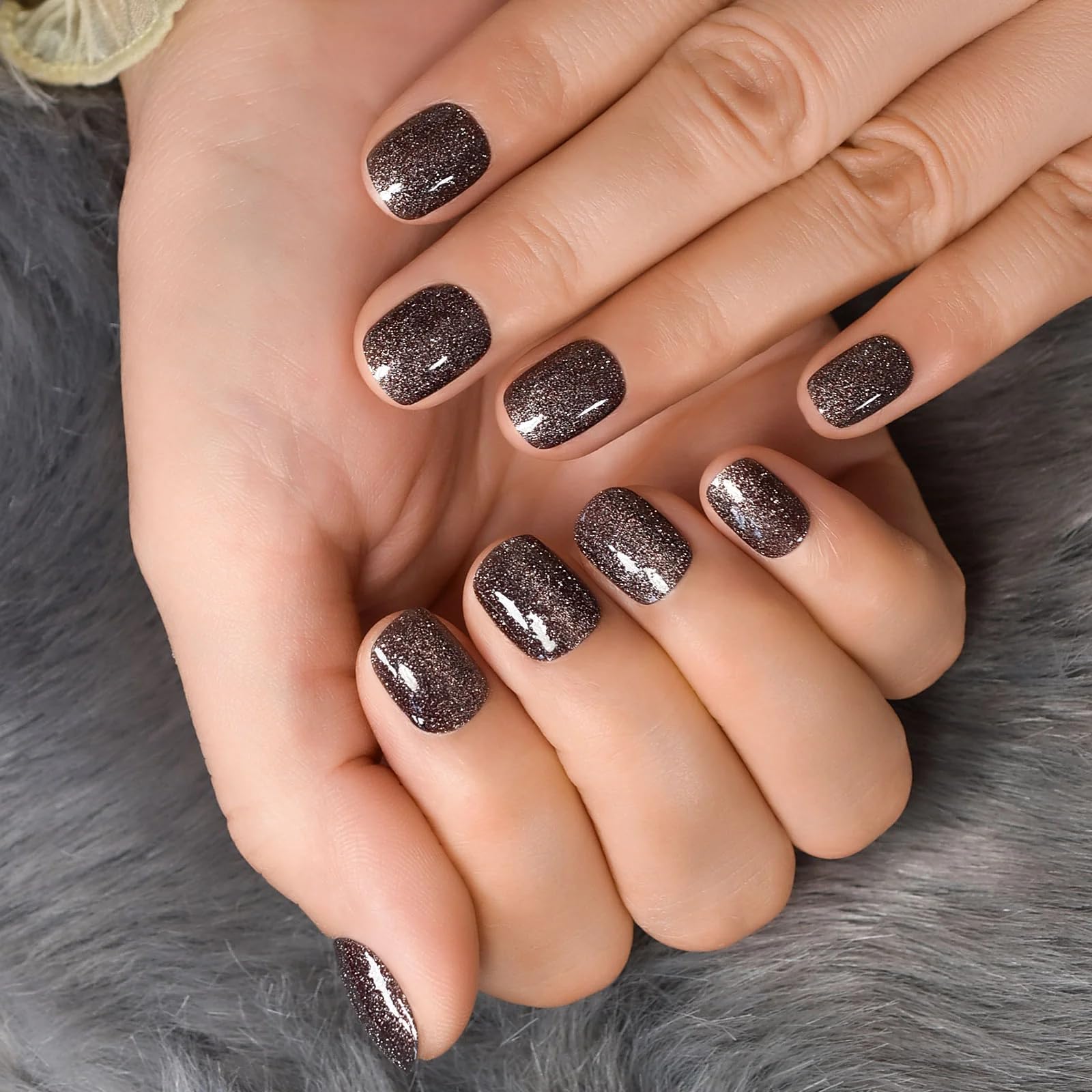 Curvlife Press on Nails Acrylic Fake Nails - Gray Star Design Full Cover False Nails Kit with Glue & Adhesive Tabs - 30pcs Reusable Artificial Nails for Parties, Weddings & Everyday Wear