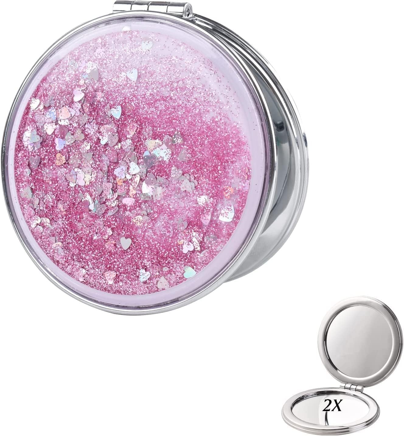 MEPOINT Compact Travel Mirror - 2-Sided Folding Pocket Mirror with 1x/2x Magnification, Quicksand Design, Round & Portable for Purse - Multicolor Tabletop Vanity Mirror for Makeup, Travel & Home Use