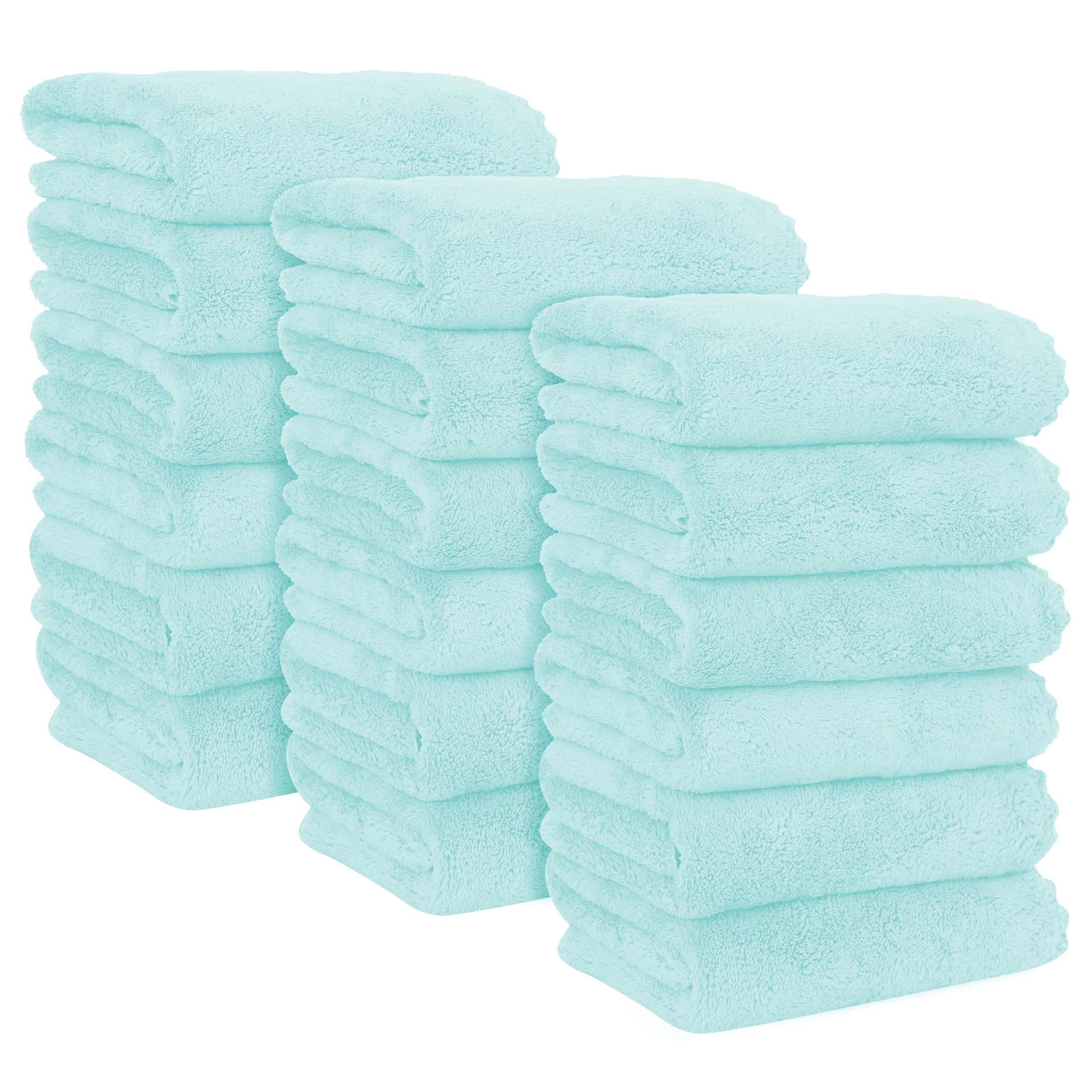 MOONQUEEN 18 Pack Premium Microfiber Hand Towels - Super Absorbent & Quick Drying Coral Velvet Towels for Bathroom, Kitchen, Gym, Spa - Soft Hotel & Guest Towels 16x28 Inches (Frozen Blue) - Perfect for Home, Travel & Luxury Bath Experience