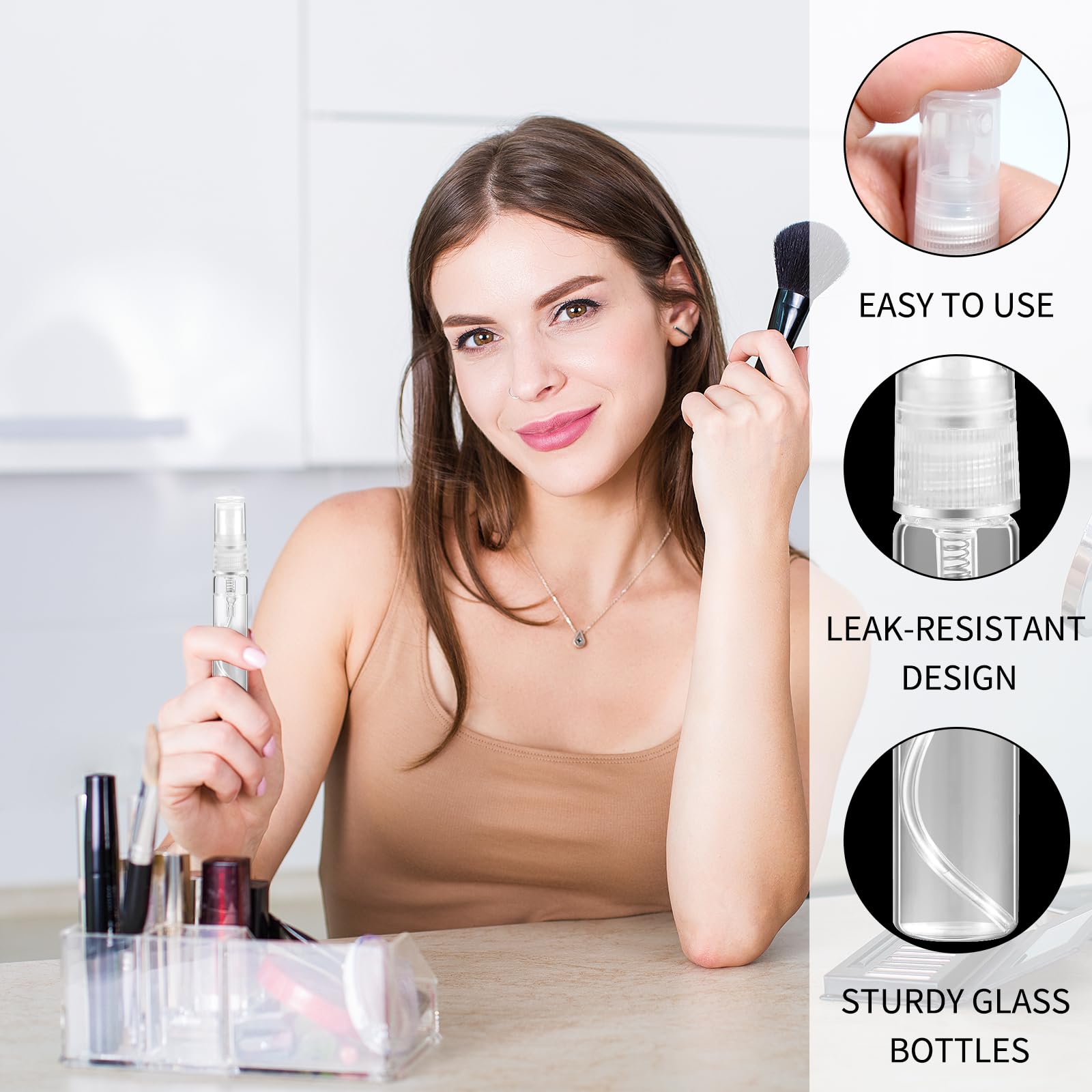 320 Pcs Mini Spray Bottles Set - 10 Perfume Dispensers, 10 Droppers & 10 Funnels - Clear Refillable 5ml Glass Atomizer for Travel, Fragrance Samples, Essential Oils & DIY Beauty - Perfect for Perfume Lovers, Aromatherapy & Gift Packaging