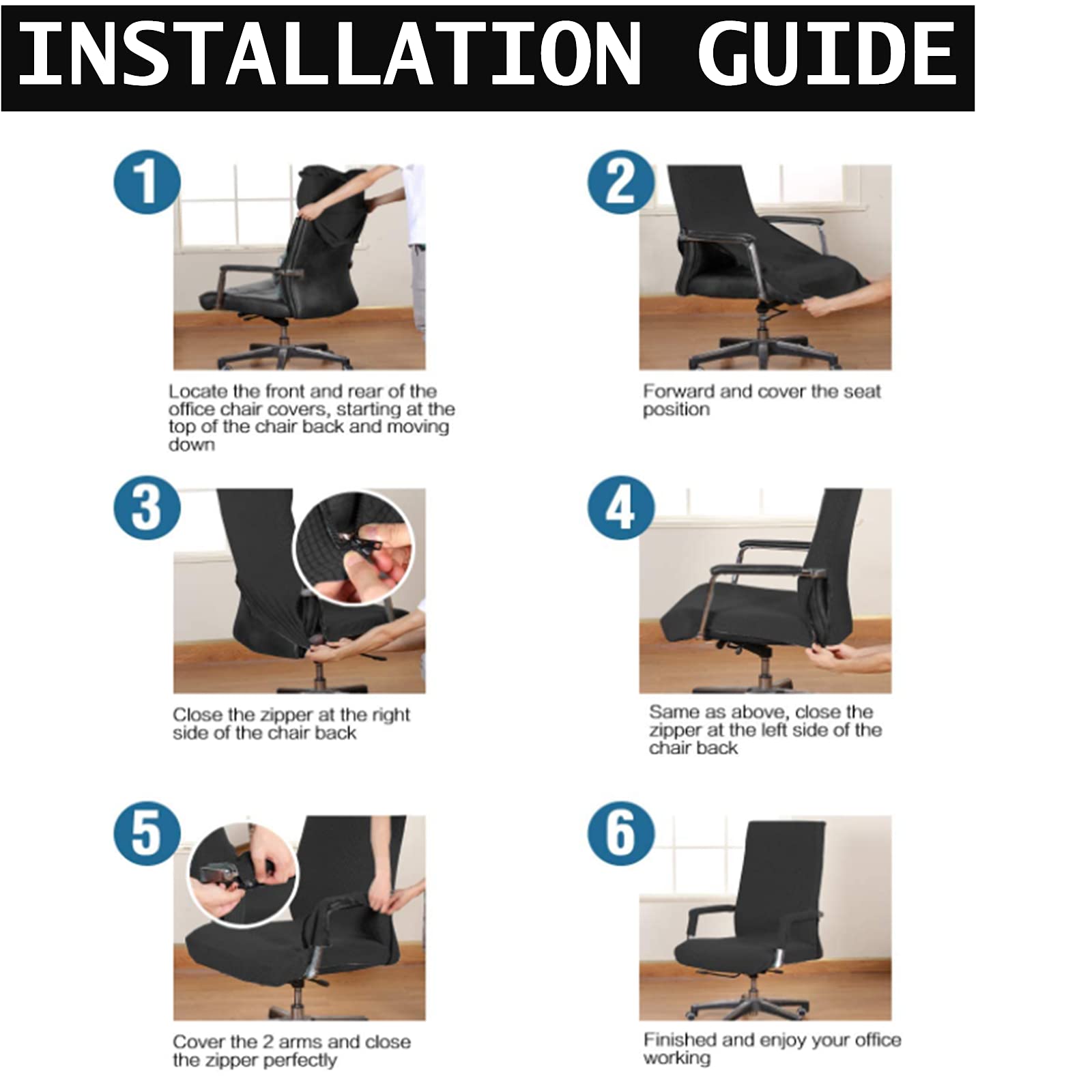 Stretchable Washable Office Chair Cover - Universal Fit for Computer & Rotating Chairs (Medium, Black) - Perfect for Home Office, Gaming & Workspace Protection