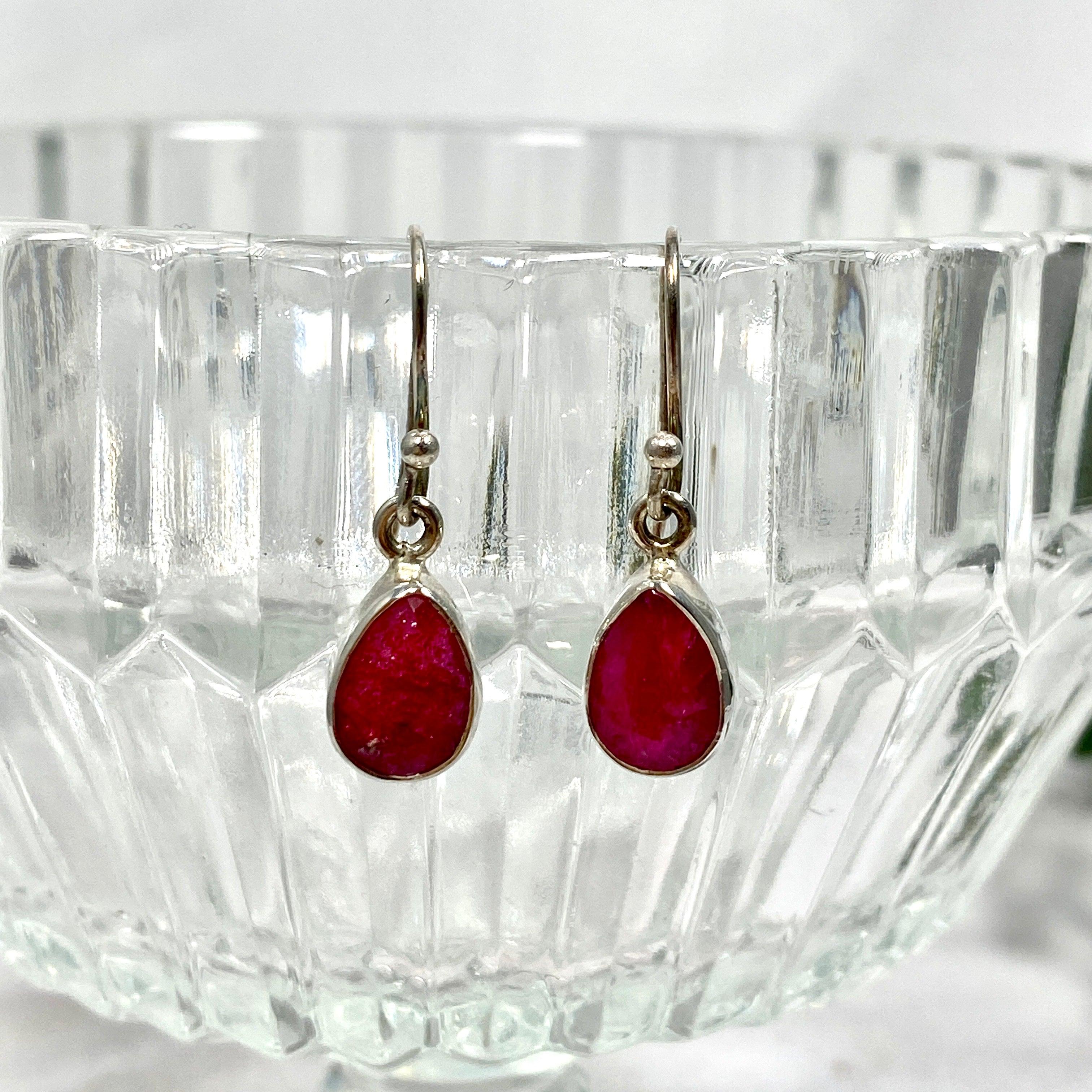 Ruby Petite Teardrop Faceted Earrings R2363 RBD - Elegant Dangling Jewelry for Women, Perfect for Weddings, Parties & Special Occasions