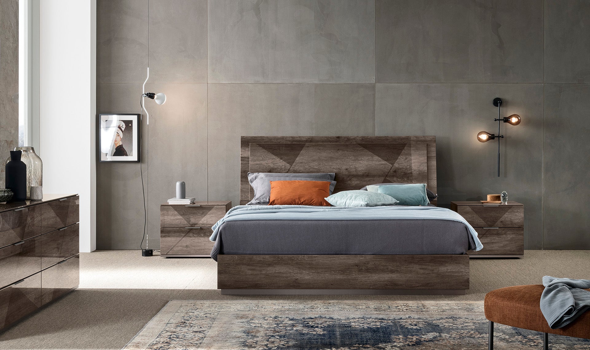 ALF FAVIGNANA Luxury Bedroom Furniture Set - Queen Size Bed Frame, Nightstand & Dresser - Modern Bedroom Decor for Home & Hotel Use