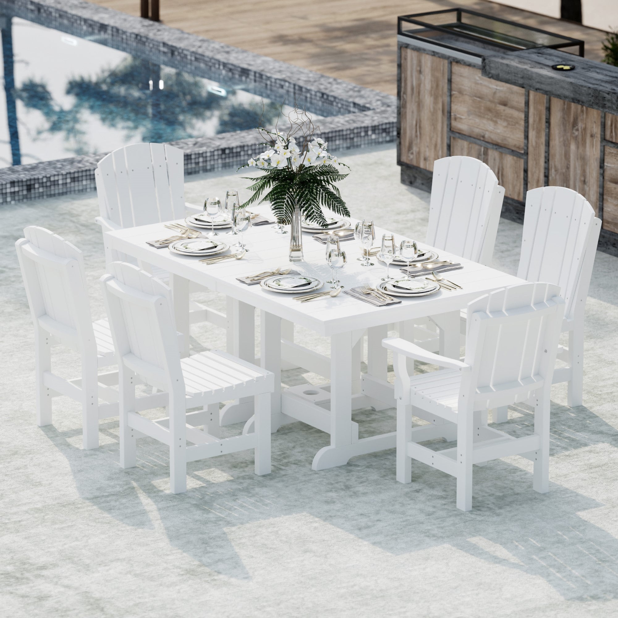 Heritage 7-Piece 44x72 Inch Dining Table Set with Chairs - Perfect for Family Gatherings, Dinner Parties & Outdoor Entertaining