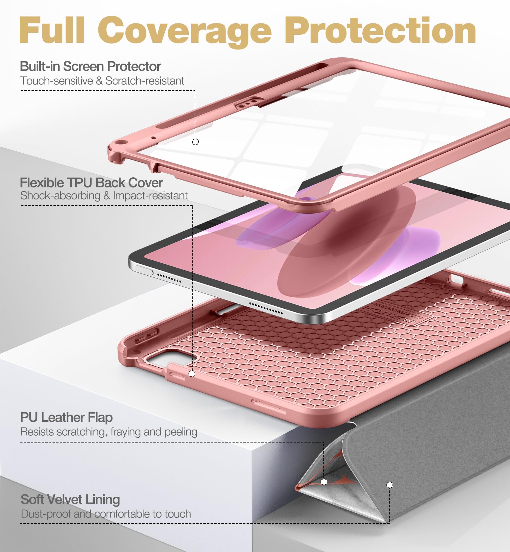 SURITCH iPad Case for 11th Generation 11 Inch (2025) & 10th Generation 10.9 Inch (2022) - Shockproof Protective Cover with Screen Protector, Pencil Holder, Tri-fold Stand & Auto Wake/Sleep - White Marble Design for Work, School & Travel