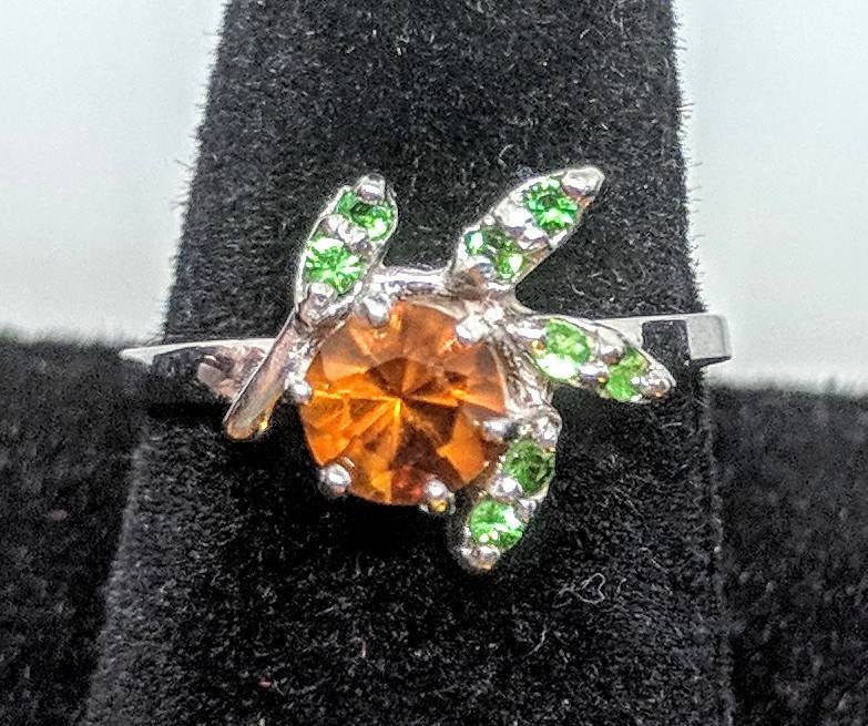 Handmade Solid Sterling Silver or 14K Gold Plated Citrine Garnet Flower Cluster Ring with Tsavorite Garnet Accents - Perfect for Weddings, Anniversaries & Gift Giving