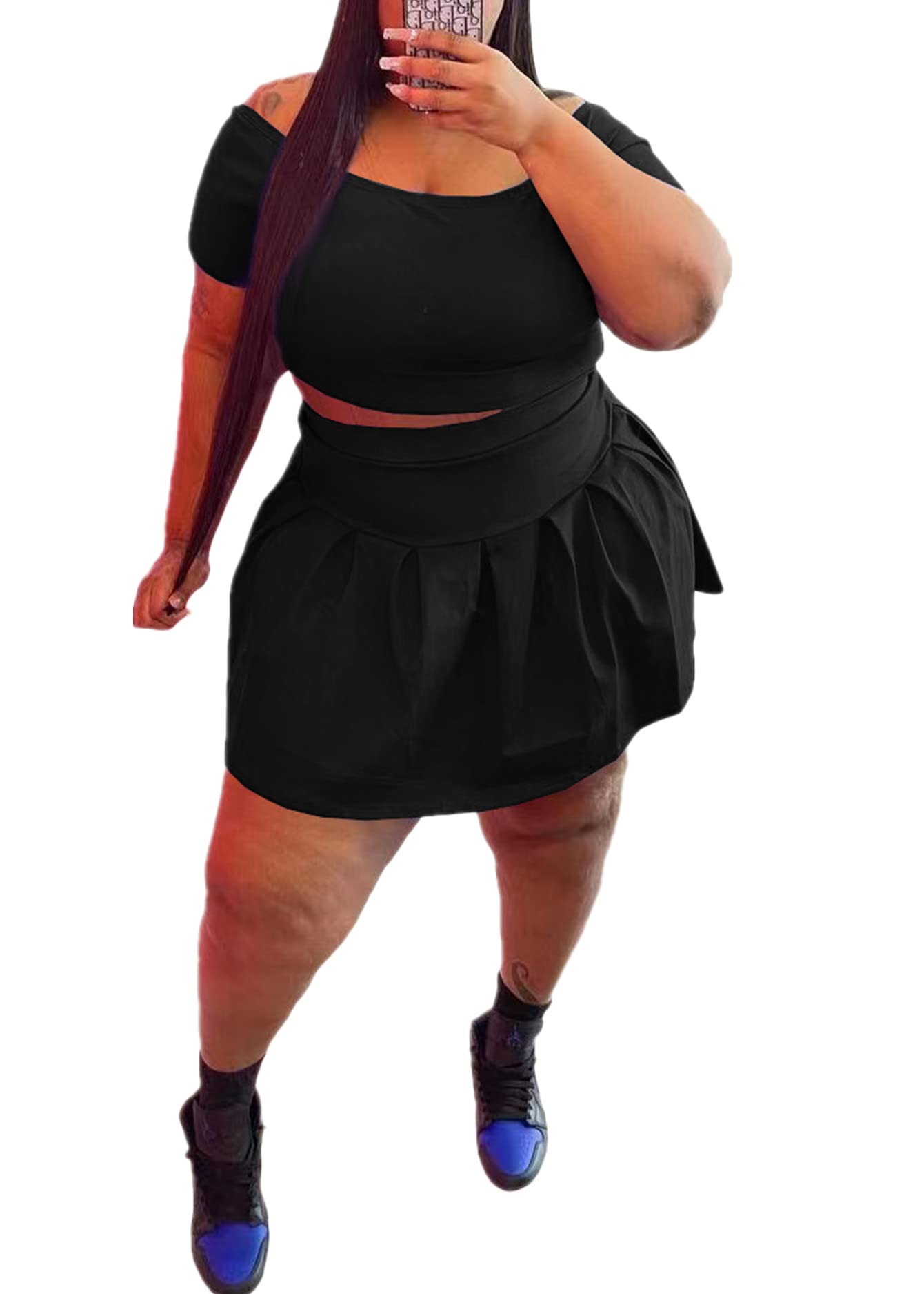 KELOVEPAN Women's Pleated Short Skirt 2-Piece Set - Sexy Summer Sweatsuit Outfit for Plus Size Ladies | Casual Wear, Beach Vacation, Street Fashion, Date Night Outfits