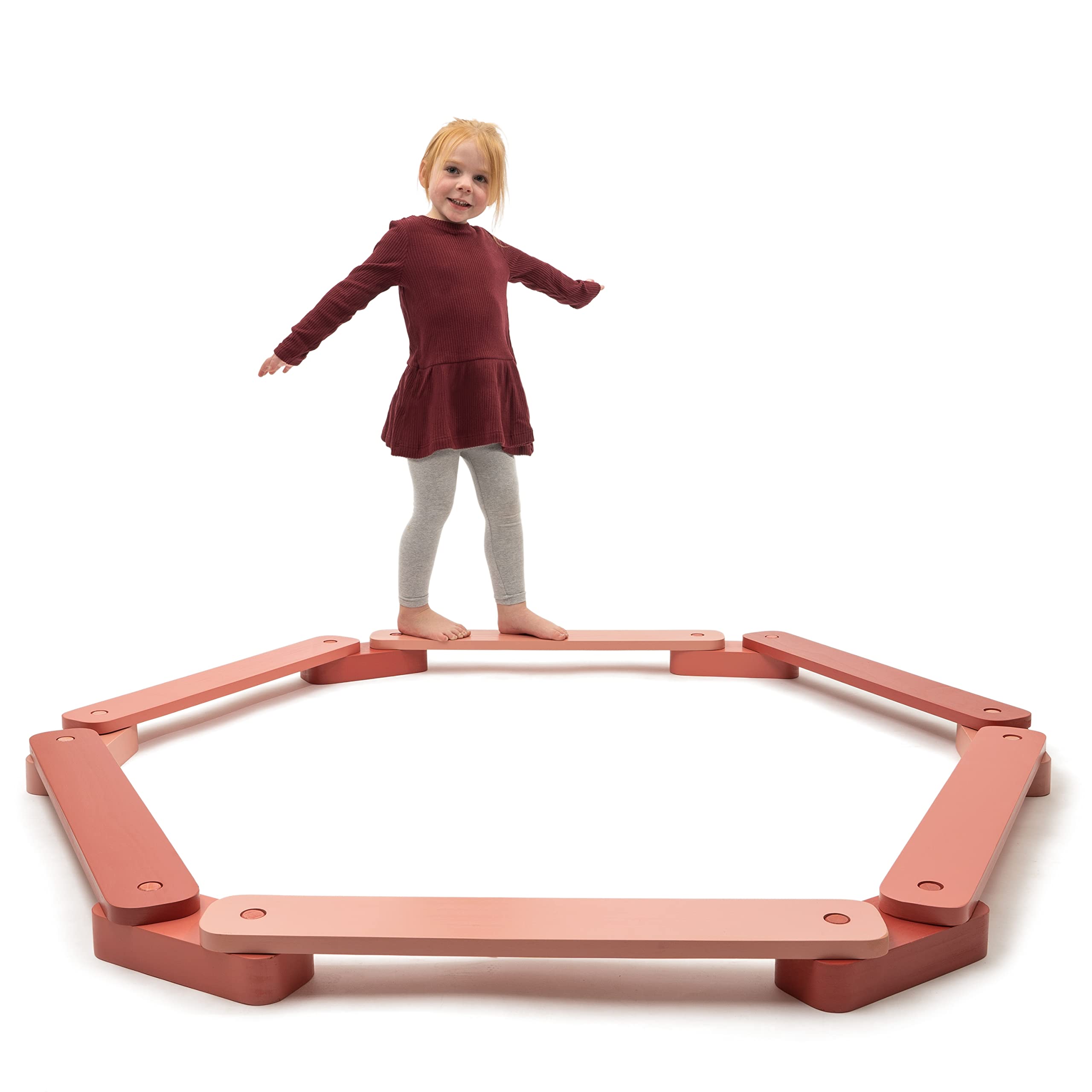 JumpOff Jo Wooden Balance Beam Set for Kids - 12-Piece Montessori Toy to Improve Coordination & Motor Skills - Indoor & Outdoor Play Equipment for Toddlers (Desert Rose Pink) - Perfect for Backyard Play, Preschool Activities & Birthday Gifts