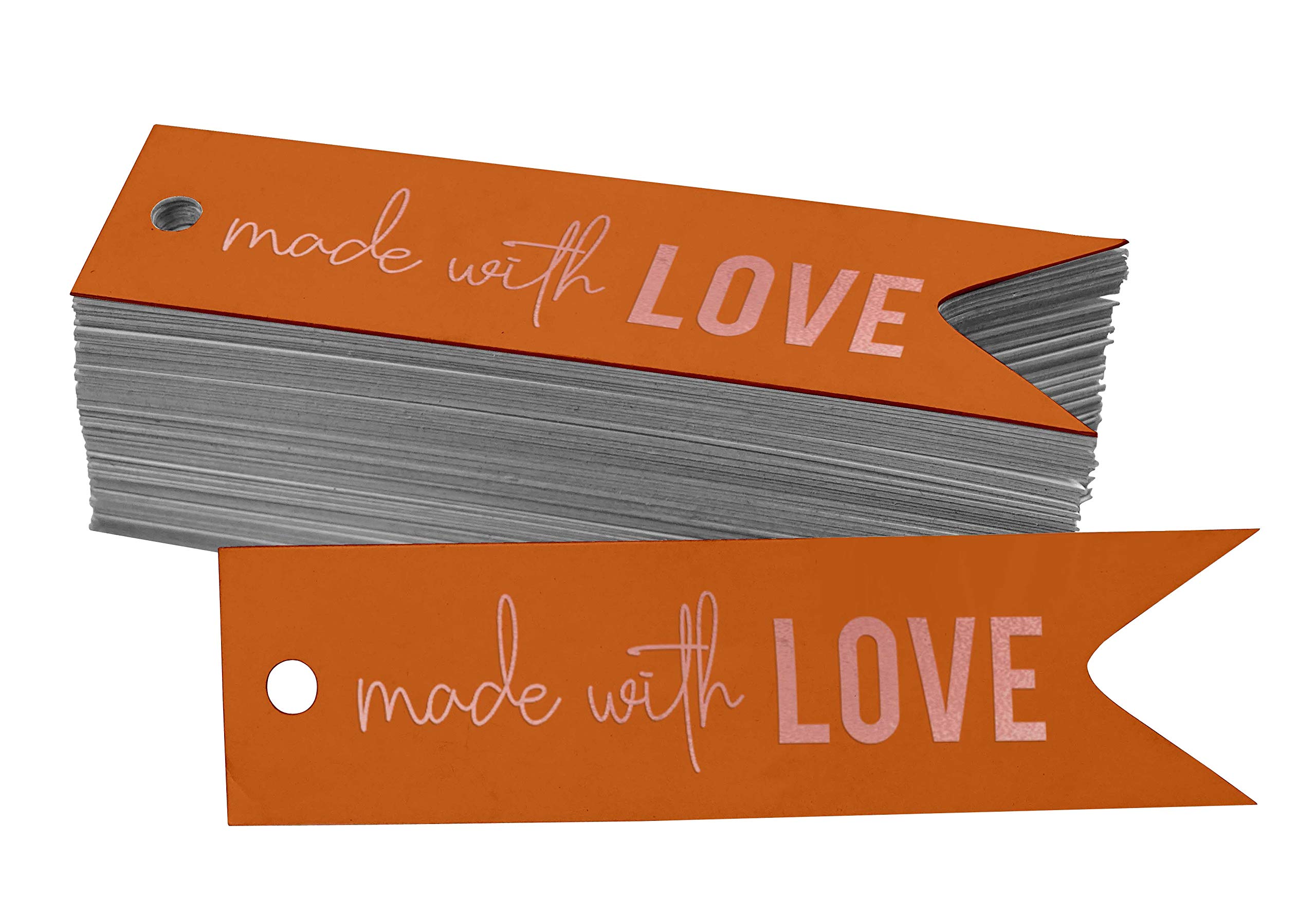 100 Pack Love Text Favor Paper Tags with Real Rose Gold Foil - Perfect for Wedding Favors, Gift Wrapping & DIY Crafts
