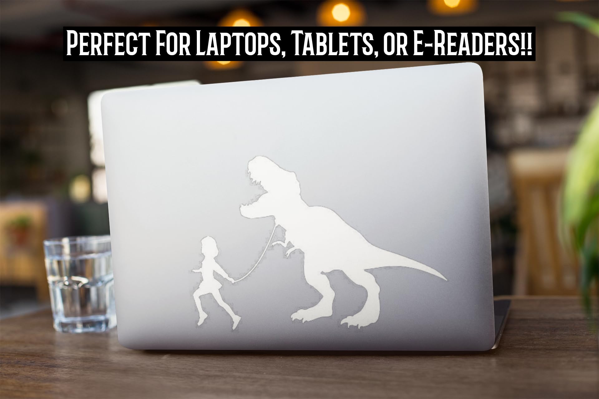 Girl Leading T-Rex Dinosaur Vinyl Decal Sticker - White 7