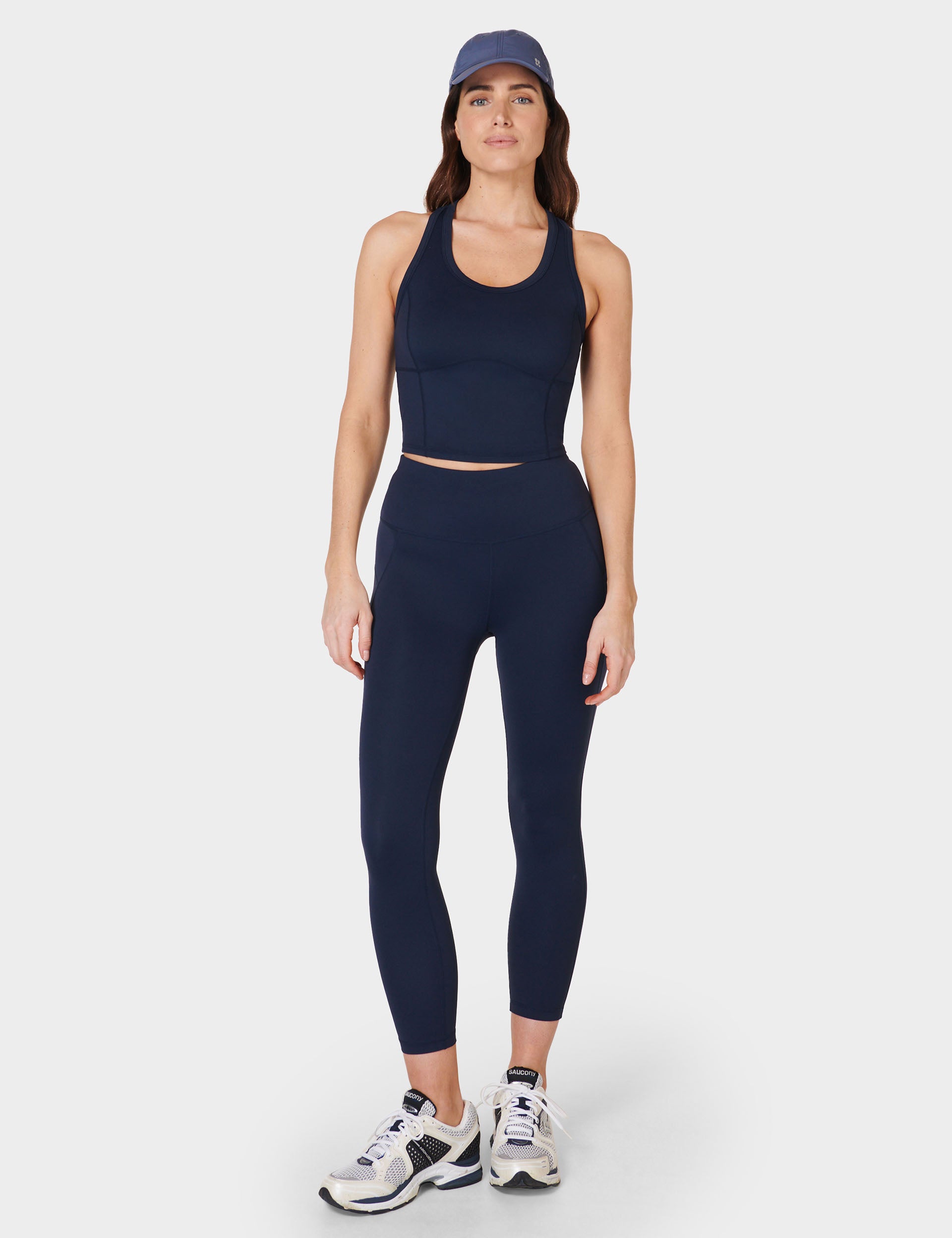 High-Waisted 7/8 Leggings for Women - Navy Blue Yoga Pants - Perfect for Workouts, Running & Everyday Comfort