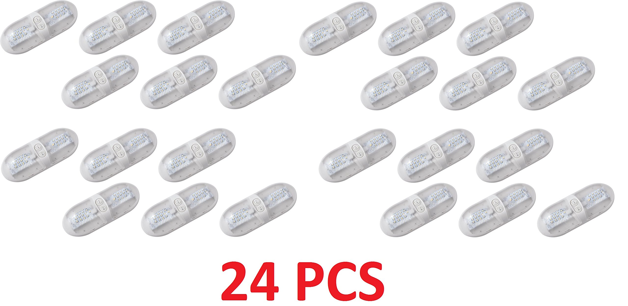 24 Pack Gold Stars F3528002 LED RV Ceiling Dome Light Fixture - Dual 921 Wedge Base, 72W High Power 12V Natural White LEDs for RV, Camper, Boat & Van Interior Lighting