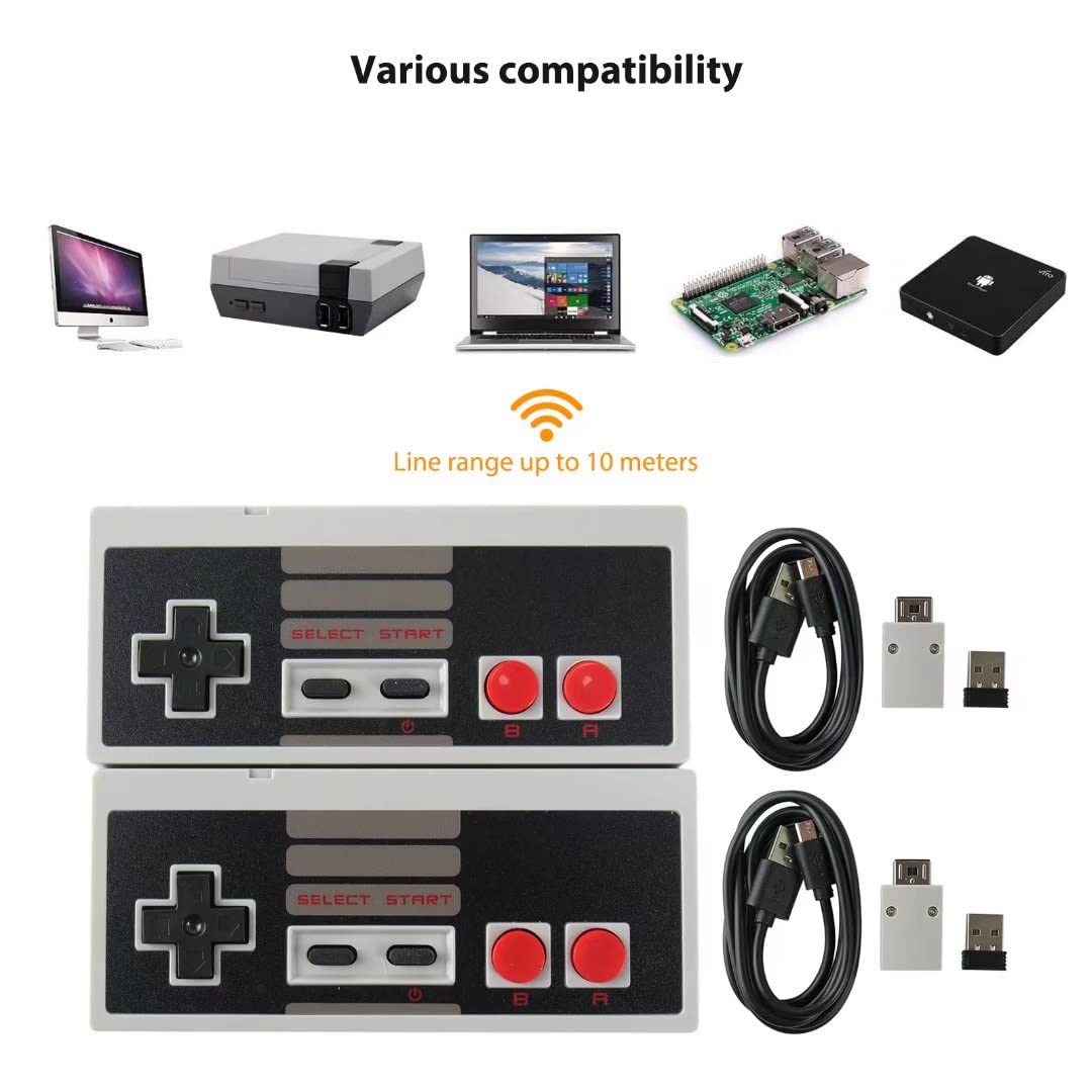 2.4GHz Wireless Game Controller with Turbo Function & Rechargeable Battery - Compatible with Mini NES Classic, PC, Mac, Raspberry Pi - Perfect for Retro Gaming & Emulation
