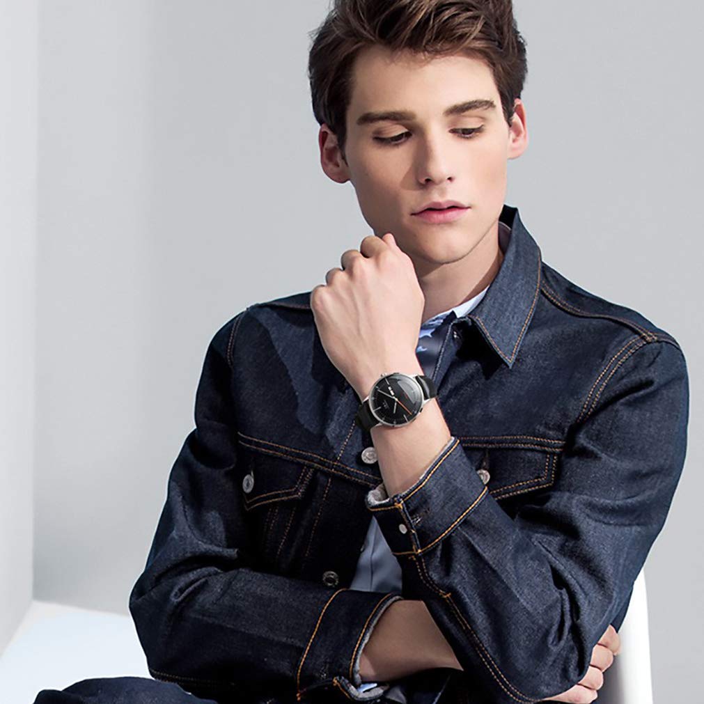 Luxury Automatic Watches for Men - Synthetic Sapphire Crystal, Genuine Leather Strap, Water Resistant Dress Watch (Model 6011G) - Perfect for Business, Formal Events & Everyday Wear
