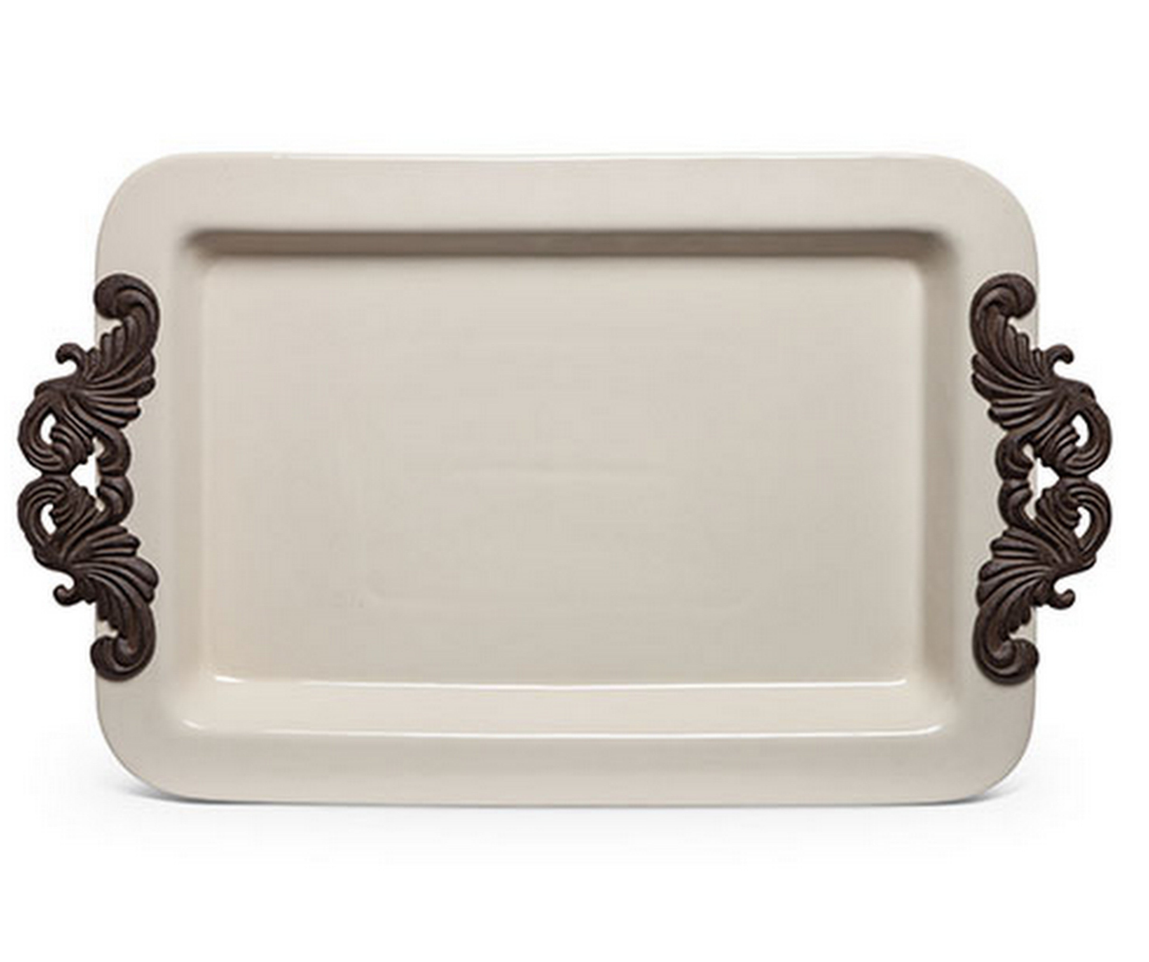 GG Collection Gracious Goods Cream Rectangular Serving Tray with Metal Handles - Perfect for Dining, Entertaining & Home Decor