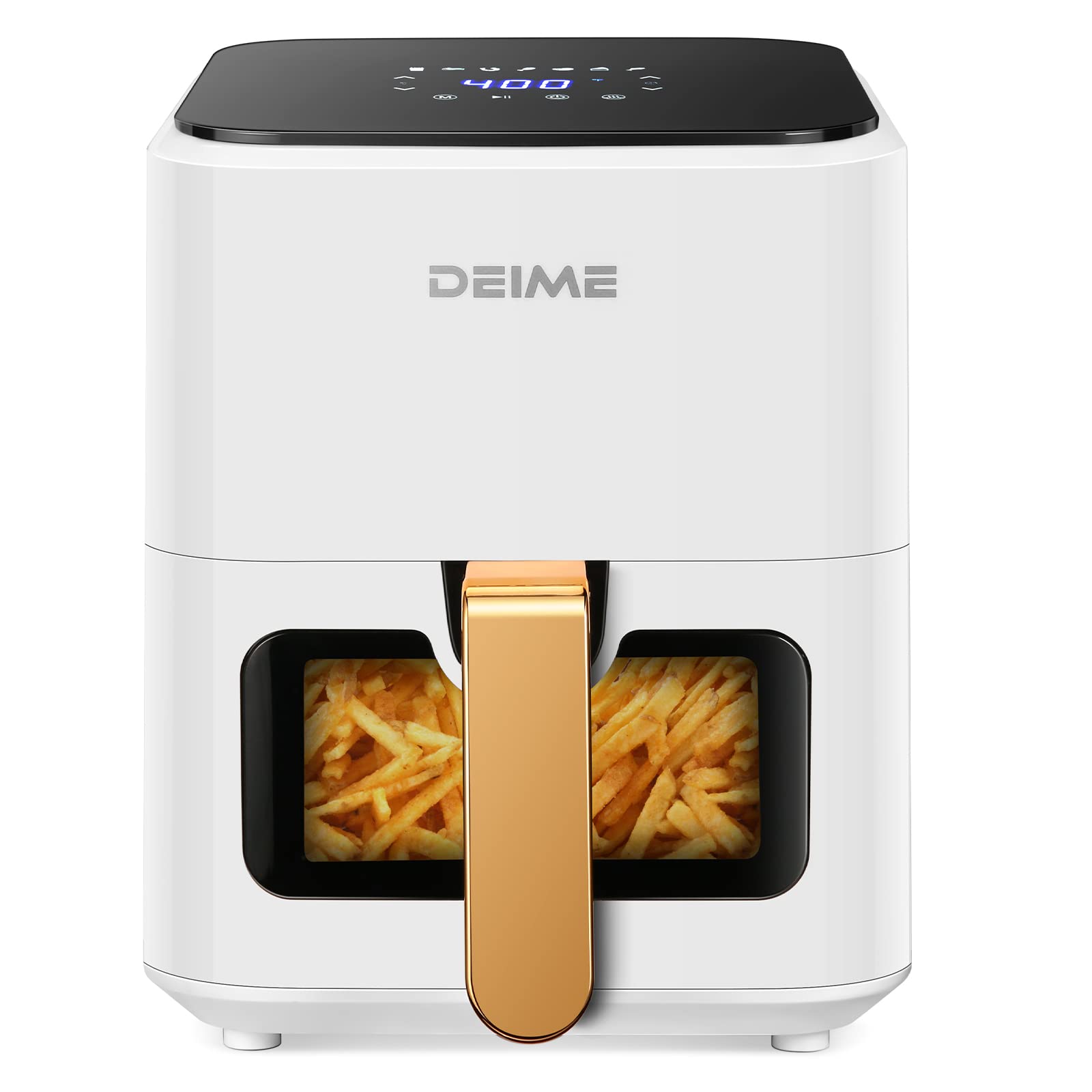 DEIME 4.2 QT Air Fryer - 1200W Oil Free Healthy Cooker with Digital LCD Touch Screen, 7 Presets, Non-Stick Basket & View Window - Perfect for Small Kitchens, Quick Meals & Healthy Cooking (White)