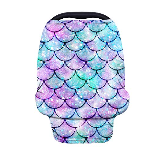 Stretchy Baby Car Seat Cover for Boys & Girls - Fish Scales Pattern Nursing Cover, Shopping Cart & Stroller Cover, Infinity Scarf - Soft & Breathable for Infants (Use as Car Seat Canopy, High Chair Cover & Breastfeeding Cover)