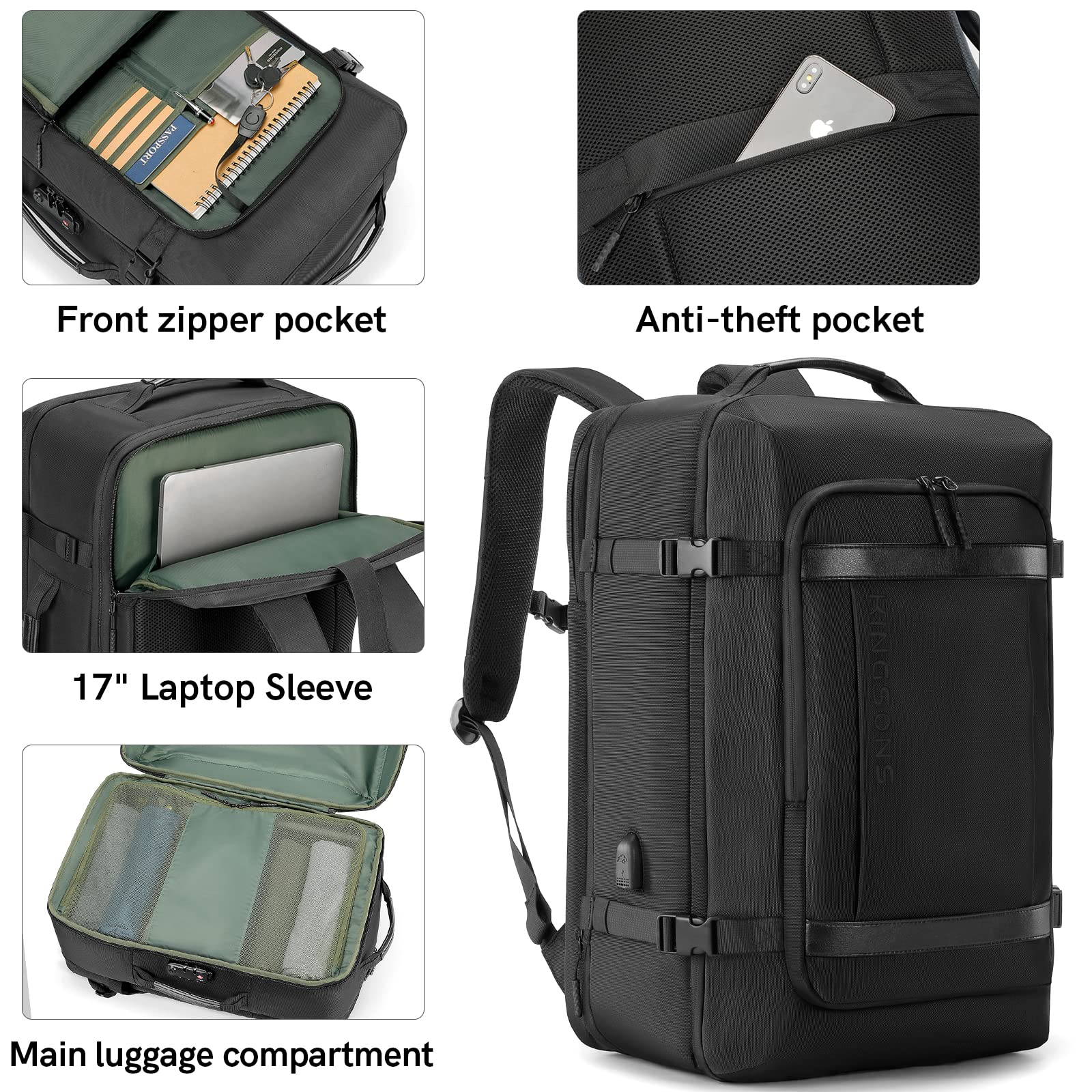 40L Flight Approved Carry On Backpack - Lightweight Travel Backpack for College, Business & Weekend Trips - Fits 17.3