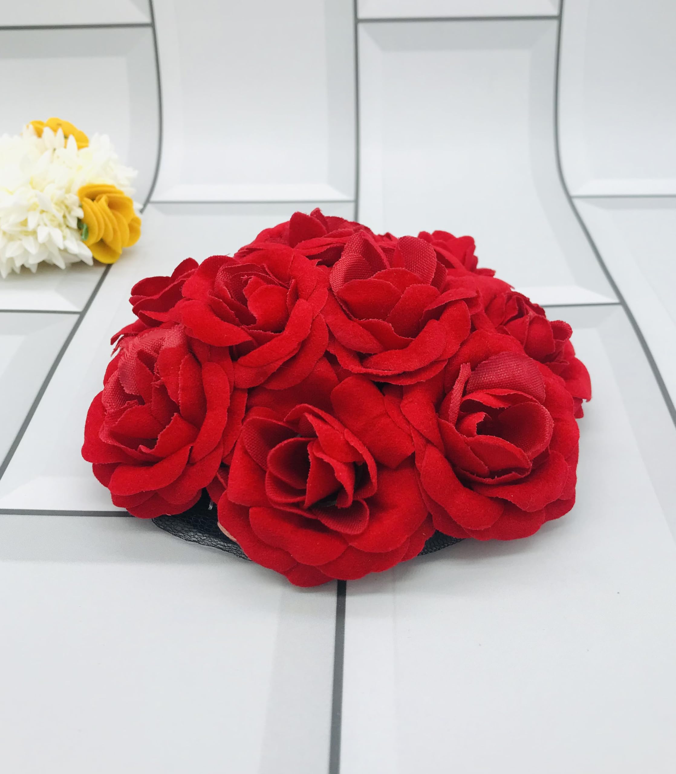 GadinFashion™ Artificial Red Rose Wedding Hair Bun Gajra - Elegant Bridal Hair Accessory for Women | Perfect for Weddings, Parties & Special Occasions