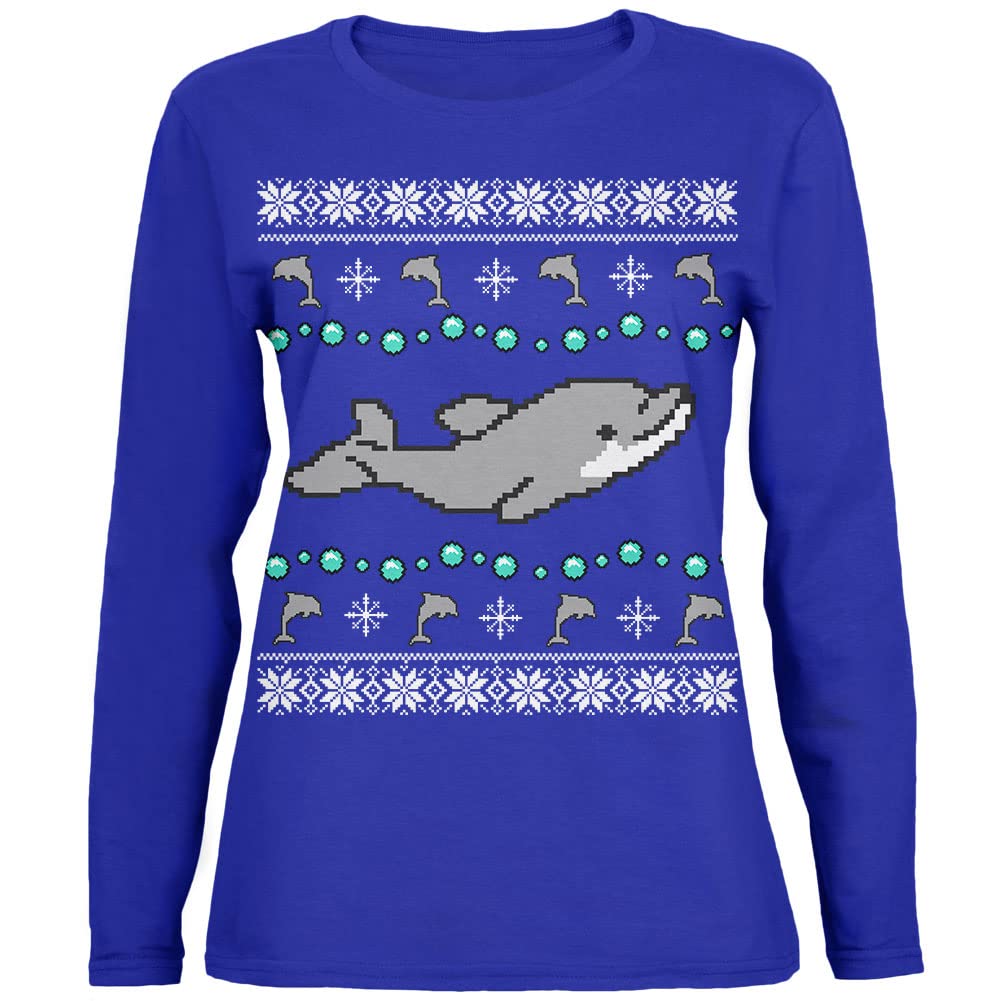 Funny Ugly Christmas Shirts for Women & Adults - Holiday Graphic Tees with Long Sleeve Dolphin Design - Perfect for Xmas Parties & Festive Gatherings