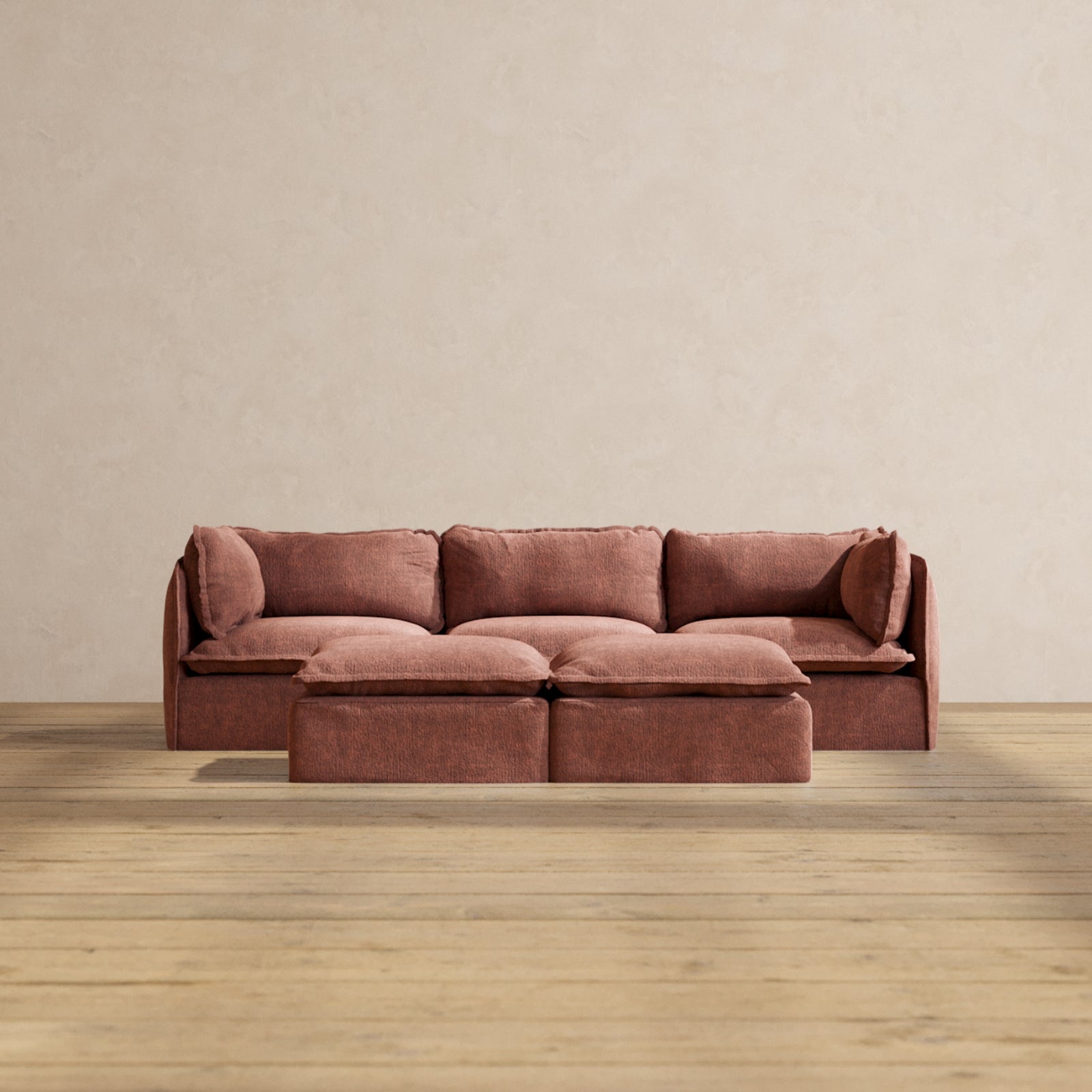 Premium Modular Performance 3-Seater Sofa with Bench Ottoman in Chestnut Brown - Comfortable Blend Fabric for Living Room, Lounge & Family Gatherings