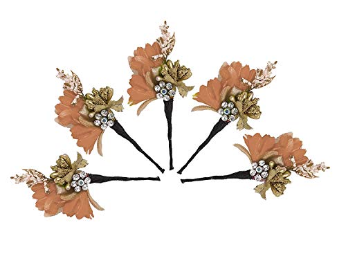 Elegant Red Flower Hair Juda Pins for Weddings - Bridal Hair Accessories Set of 5 (15g) - Perfect for Bridesmaids, Prom & Special Occasions
