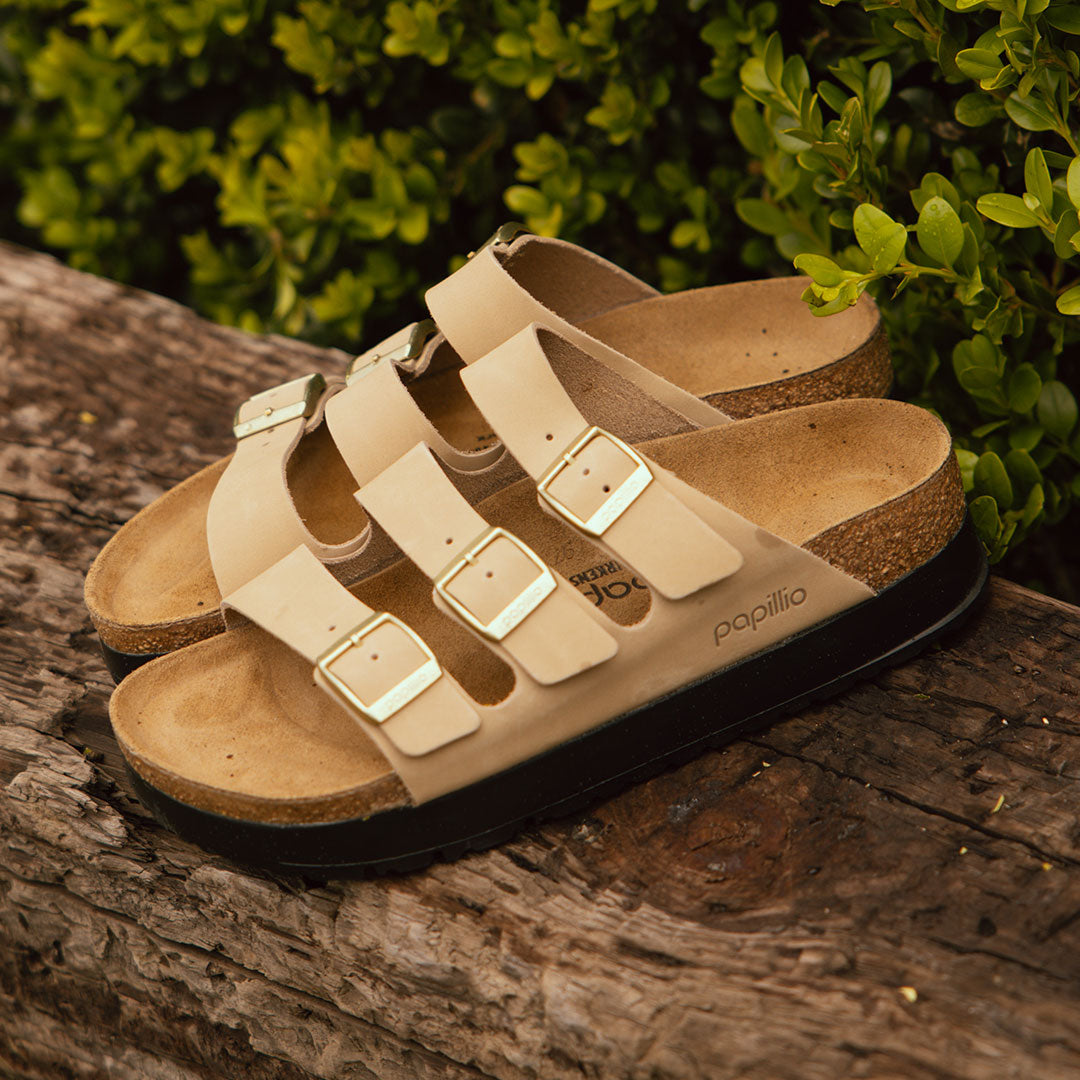 Birkenstock Florida III Platform Sandals for Women - Comfortable Cork Footbed Sandcastle Color - Perfect for Beach, Summer & Casual Outings