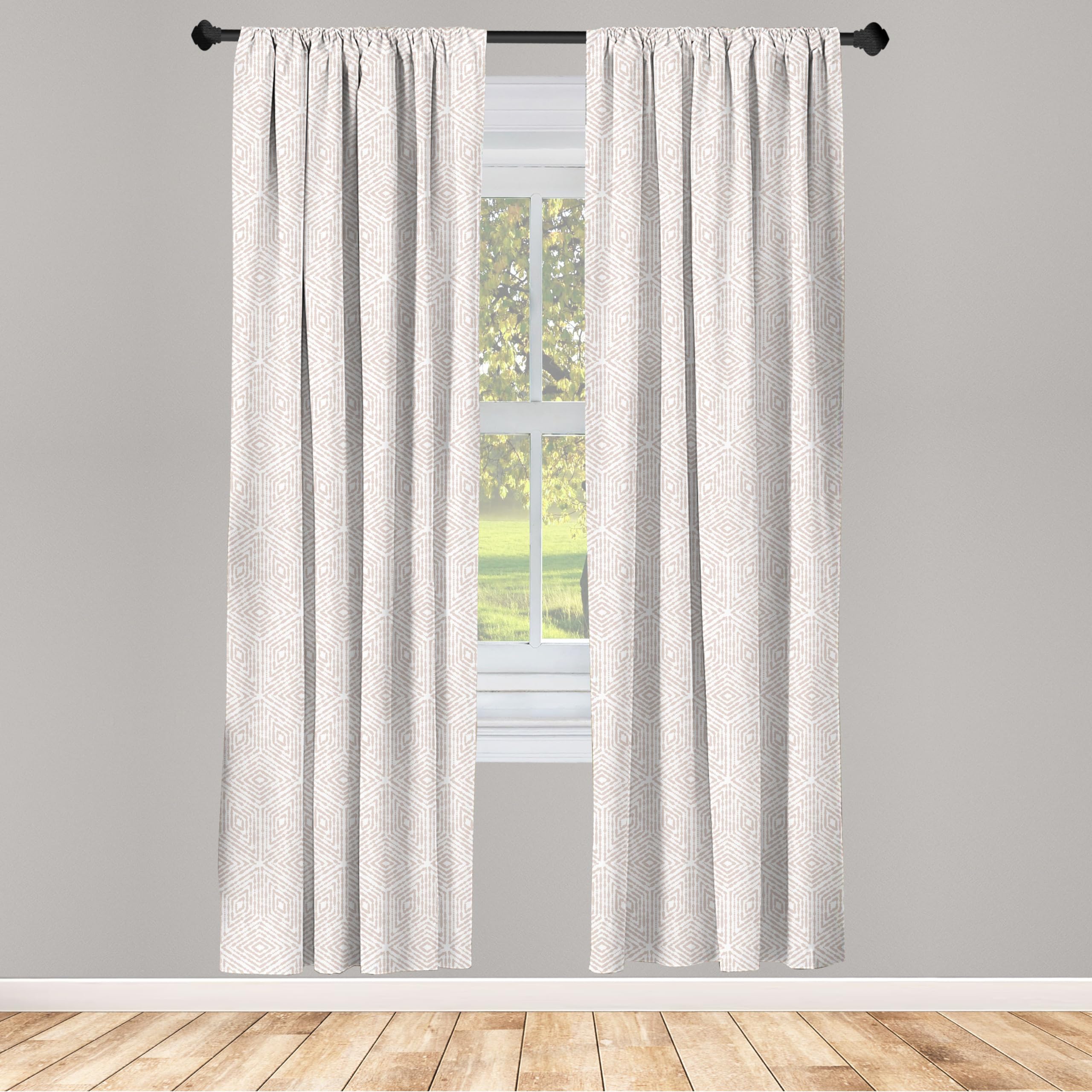 Ambesonne Geometric Curtains - Abstract Dotted Lines Concentric Rhombus Pattern Window Treatments | 2 Panel Set for Living Room & Bedroom Decor | 56x63 Inches White Taupe | Perfect for Modern Home, Apartment & Office Spaces