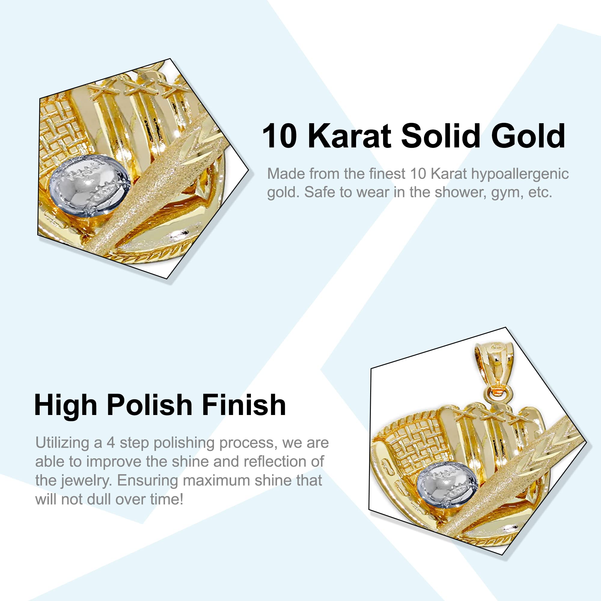 10K Solid Gold Baseball Bat & Glove Pendant Charm - Elegant Jewelry Gift for Baseball Players & Fans - Perfect for Necklaces, Bracelets & Game Day Accessories
