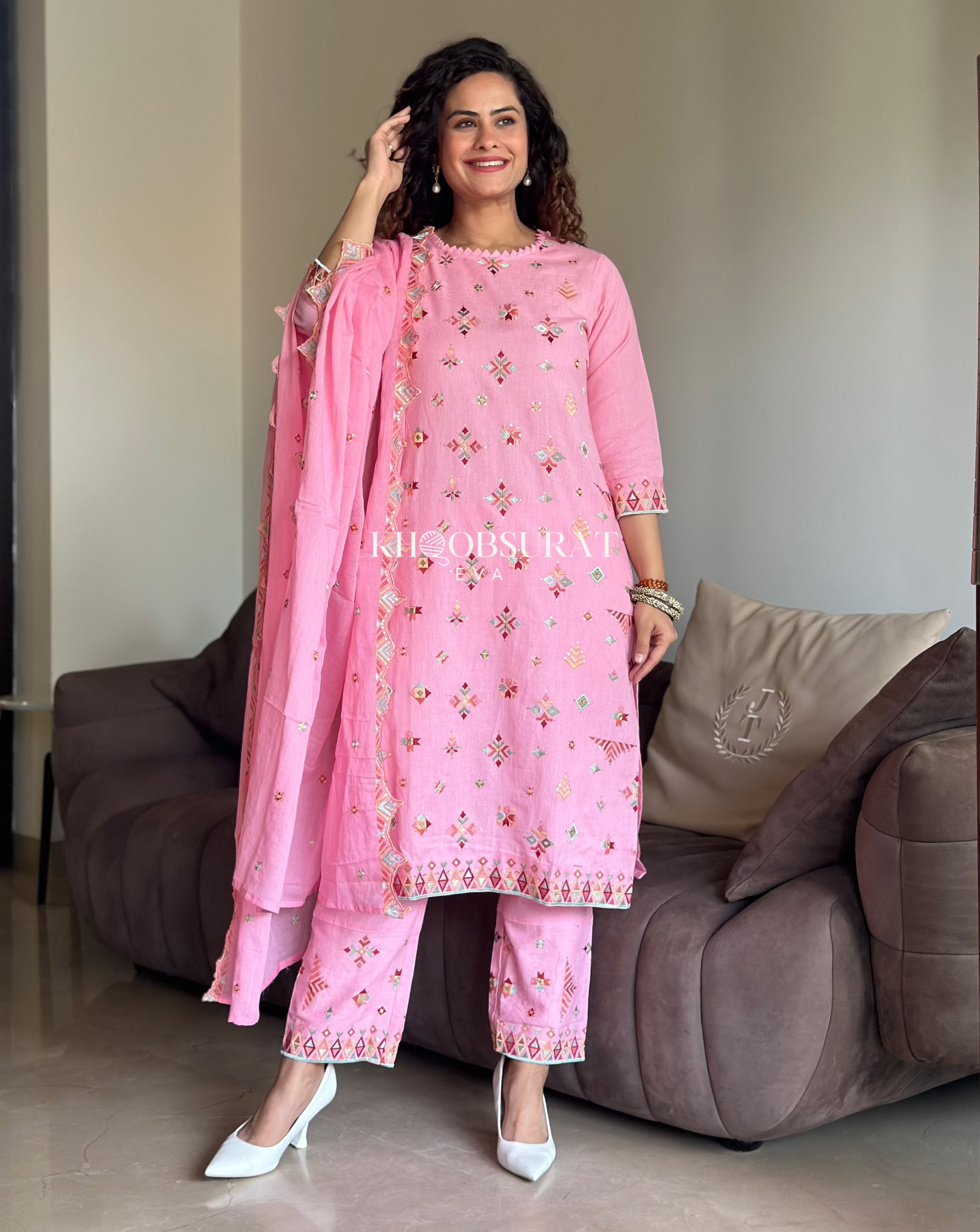 Stylish Pink Cotton Kurta Suit Set for Women | Comfortable Ethnic Outfit | Perfect for Festivals, Weddings & Casual Wear