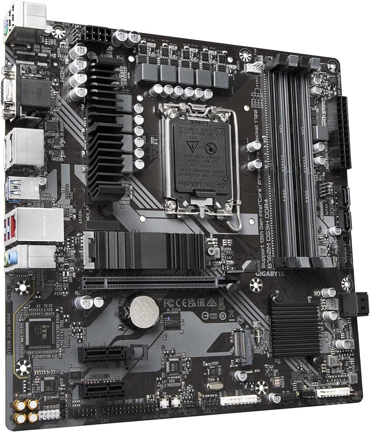 Gigabyte B760M DS3H DDR4 Intel LGA 1700 mATX Motherboard with 2.5Gb LAN, USB 3.2, Wi-Fi, DP/HDMI - Perfect for Gaming PC Builds & Home Office Workstations