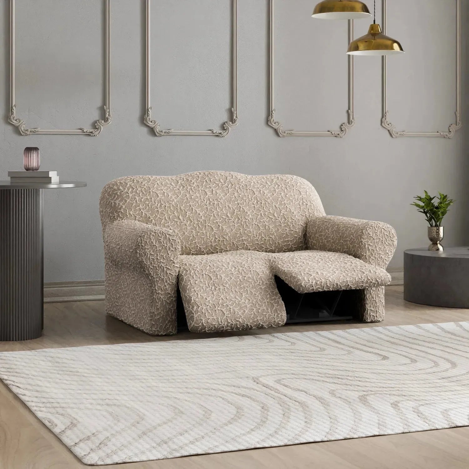 2 Seater Recliner Slipcover - Jacquard 3D Collection Sofa Cover | Stretchable Furniture Protector for Living Room, Bedroom & Home Decor