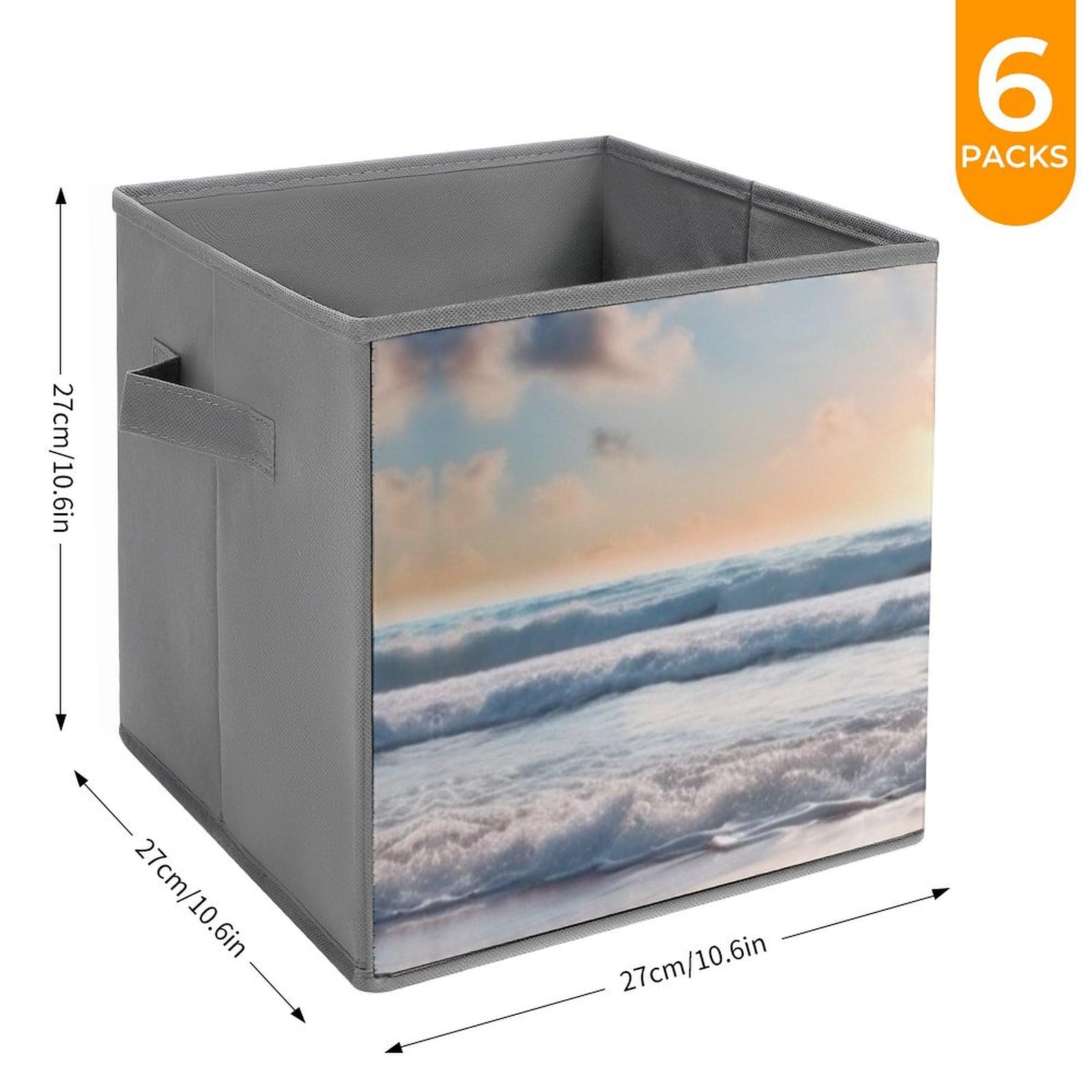 6-Pack Heart Shaped Collapsible Storage Bins with Handles - Romantic Beach Themed Foldable Storage Baskets for Closet, Bedroom & Bathroom Organization - Large Fabric Storage Cubes for Clothes, Toys & Home Decor