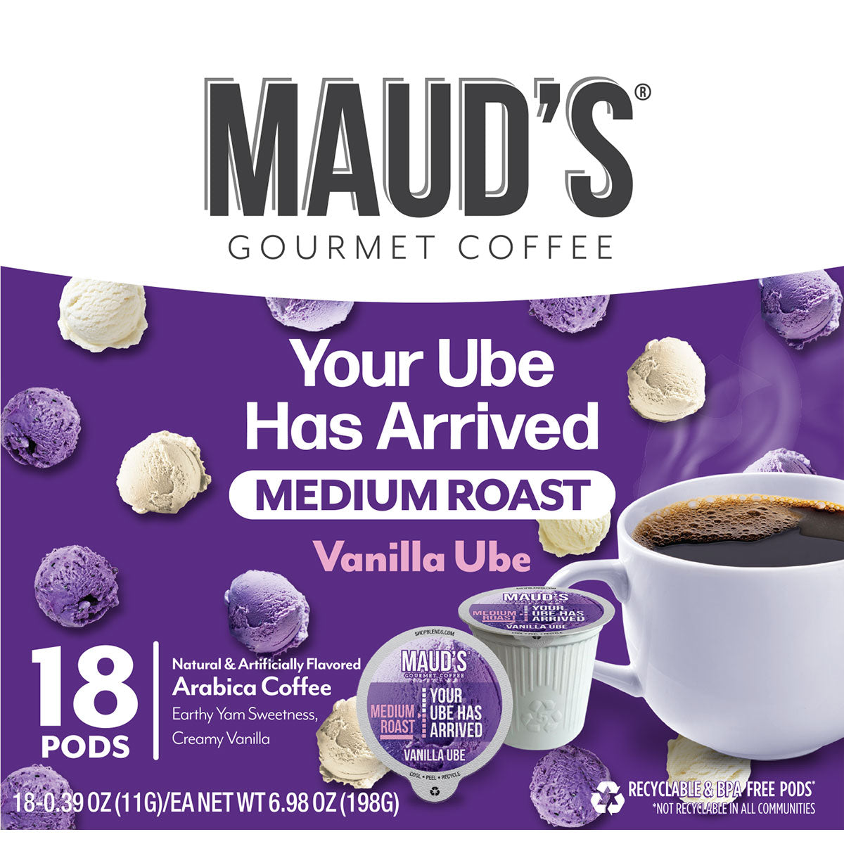 Premium Maud's Vanilla Ube Flavored Medium Roast Coffee Beans - Filipino-Inspired Gourmet Blend for Home Brewing & Office Use