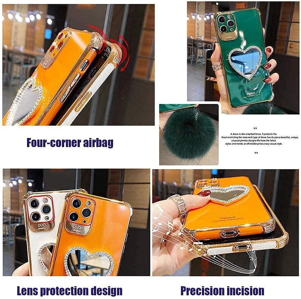 Luxury Bling Heart-Shaped Mirror Phone Case for iPhone 12 Pro Max - Elegant Red Makeup Mirror Mobile Cover - Perfect for Selfies, Makeup Touch-Ups & Fashion Accessories
