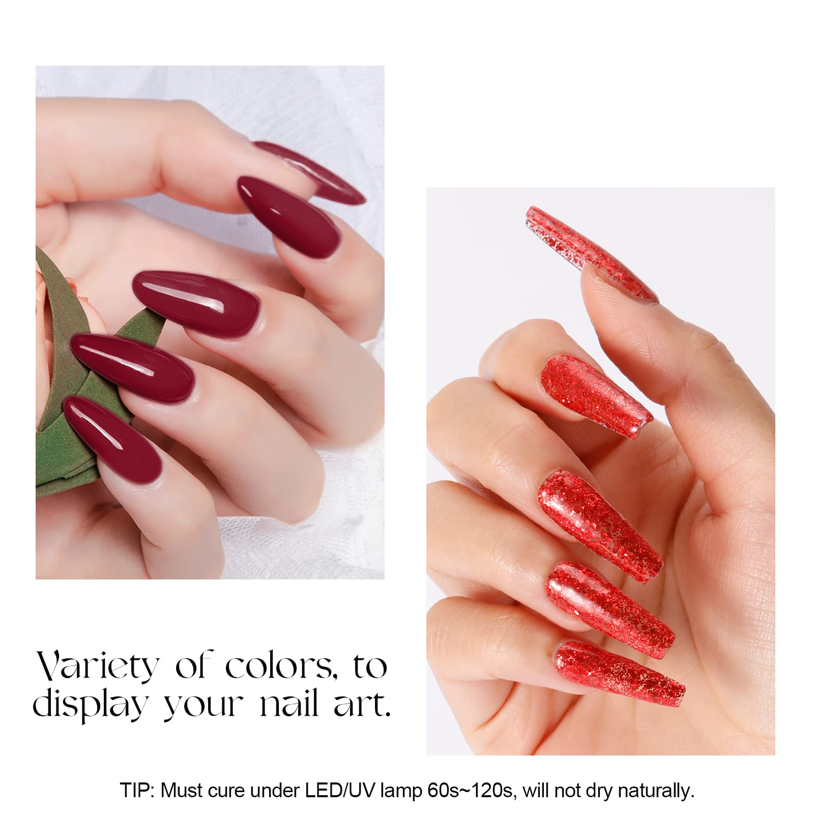 ROSALIND 6PCS Red Gel Nail Polish Set - Glitter Soak Off UV Gel Polish for Nail Art, Manicure & Pedicure | Perfect for Women's Day Gifts, Summer Nails & Professional Salon Use